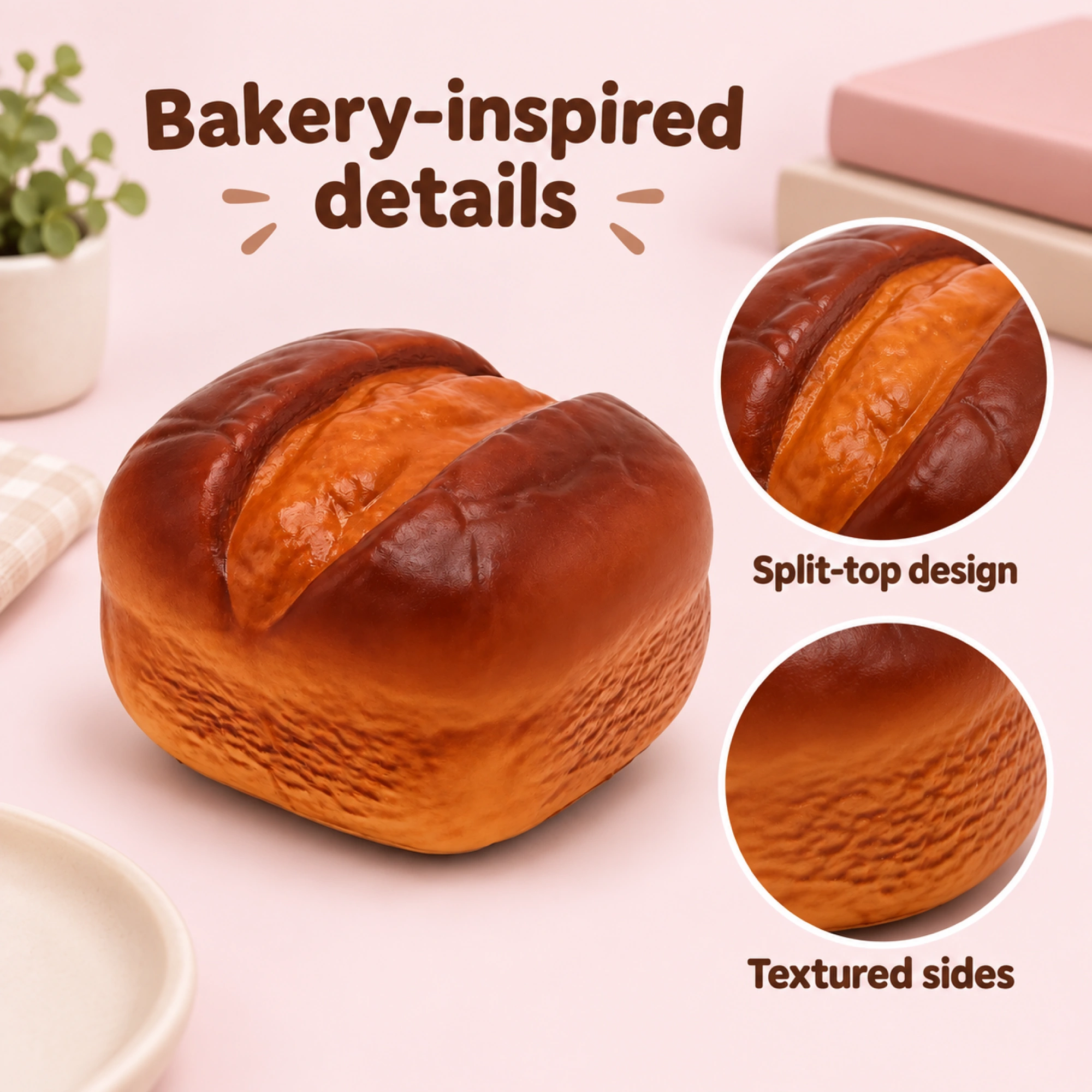 Chocolate Bread Squishy Cracked Roll Slow Rising Toy — details