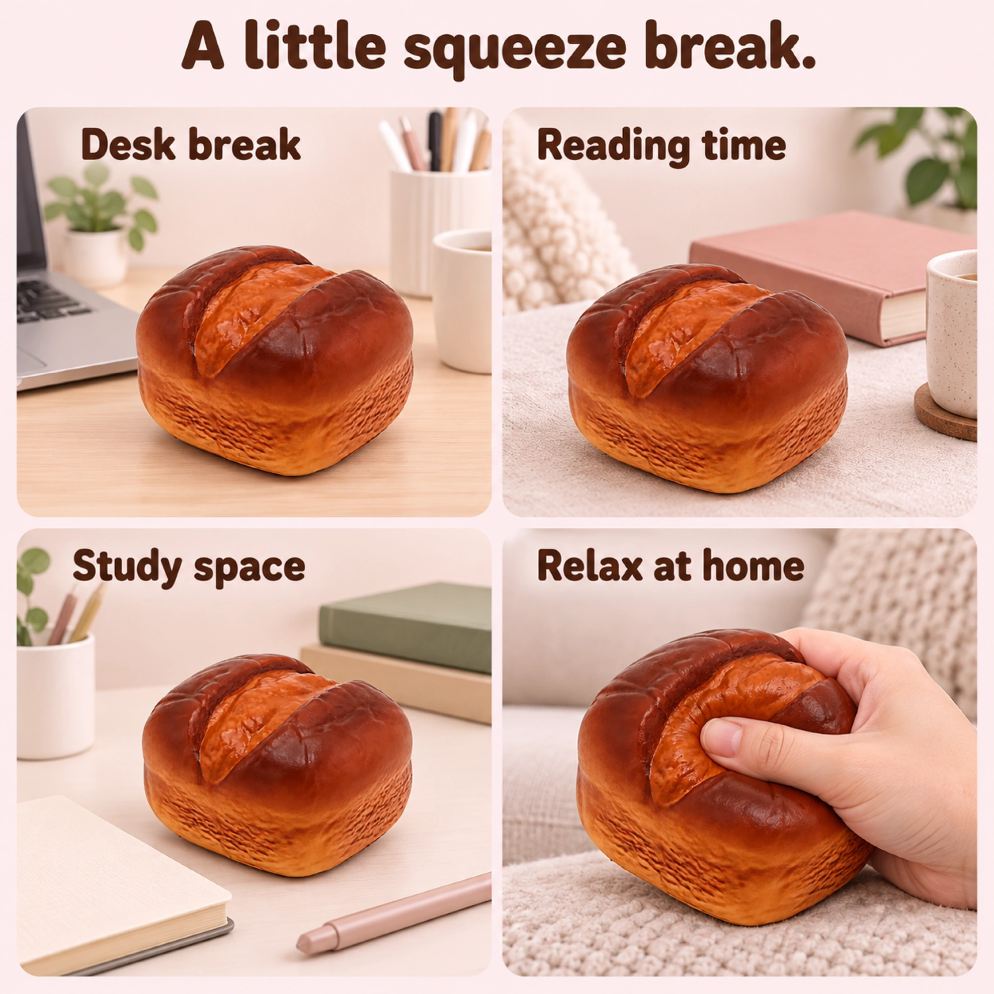 Chocolate Bread Squishy Cracked Roll Slow Rising Toy — lifestyle