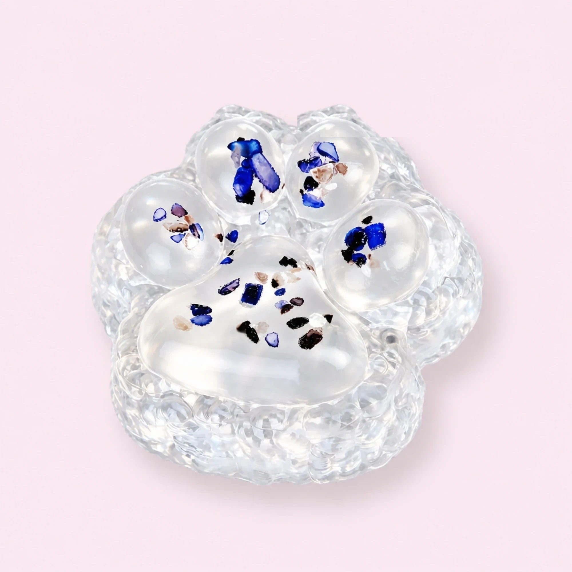 Clear confetti cat paw squishy — clean product overview