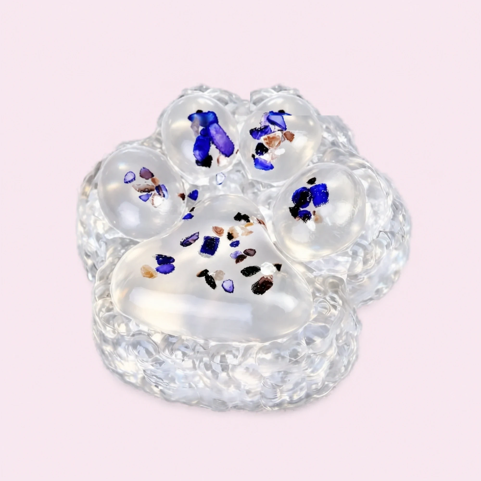 Clear confetti cat paw squishy — final product presentation