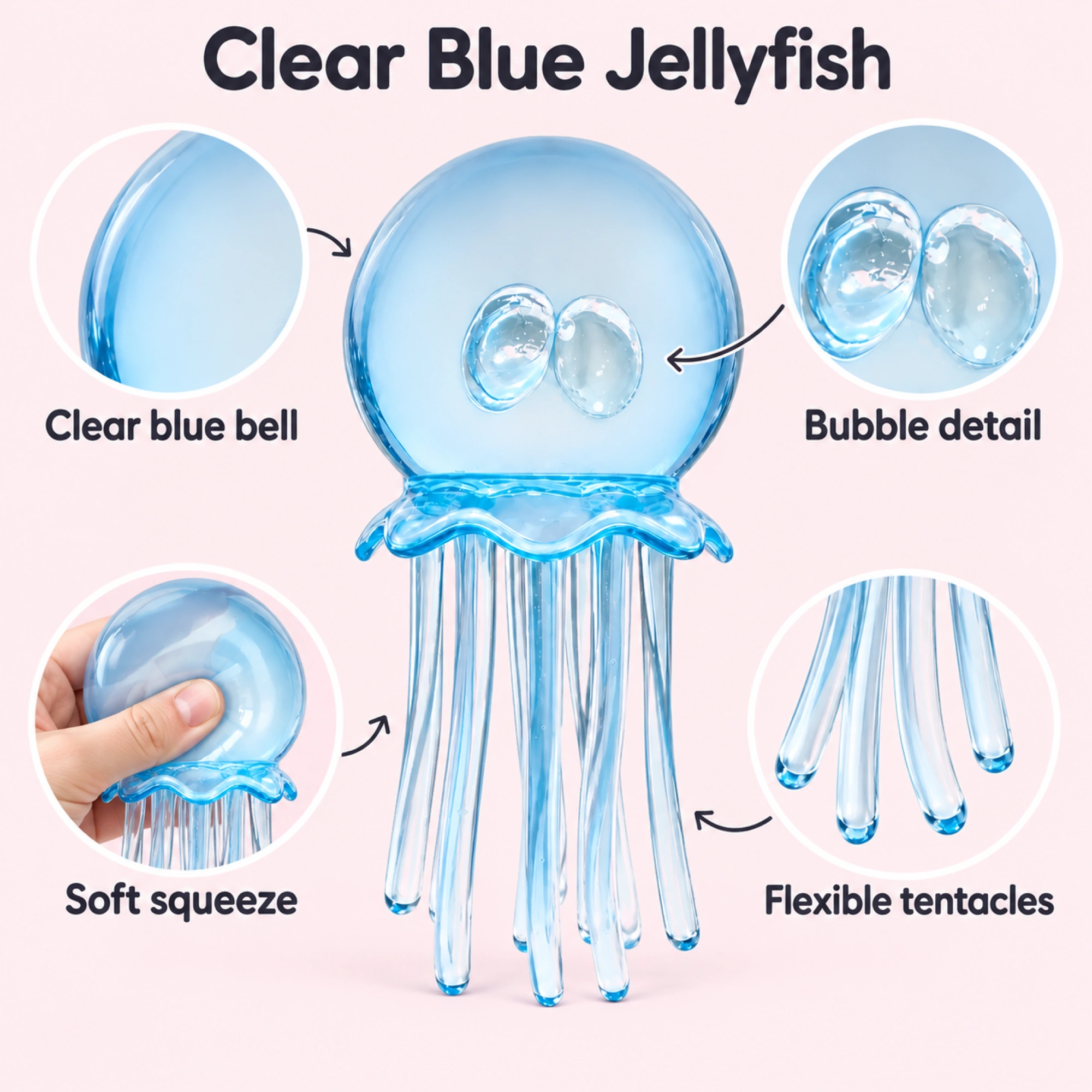 Giocattolo antistress squishy medusa blu trasparente — vista alternativa
