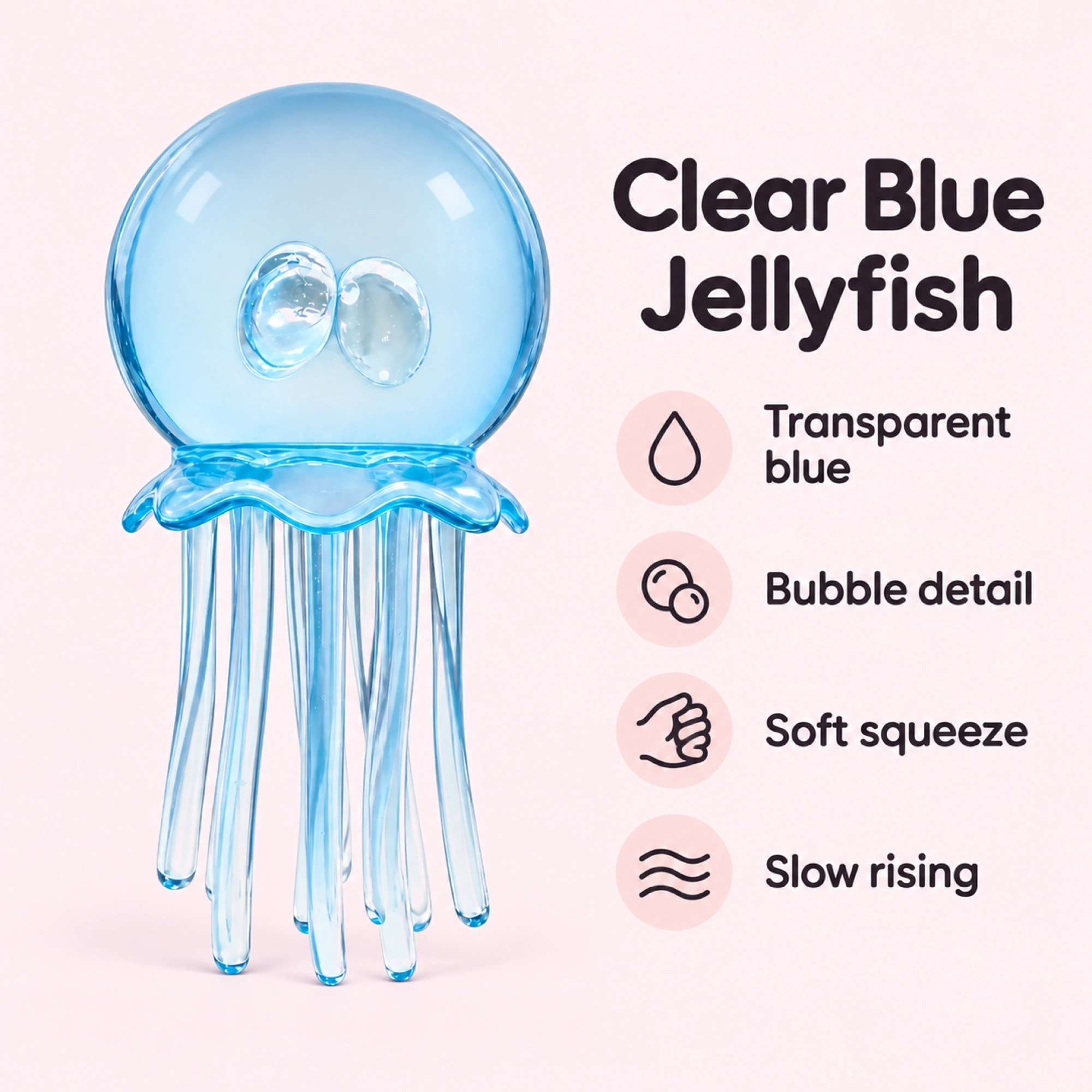 Clear Blue Jellyfish Squishy Soft Bubble Stress Toy — spec