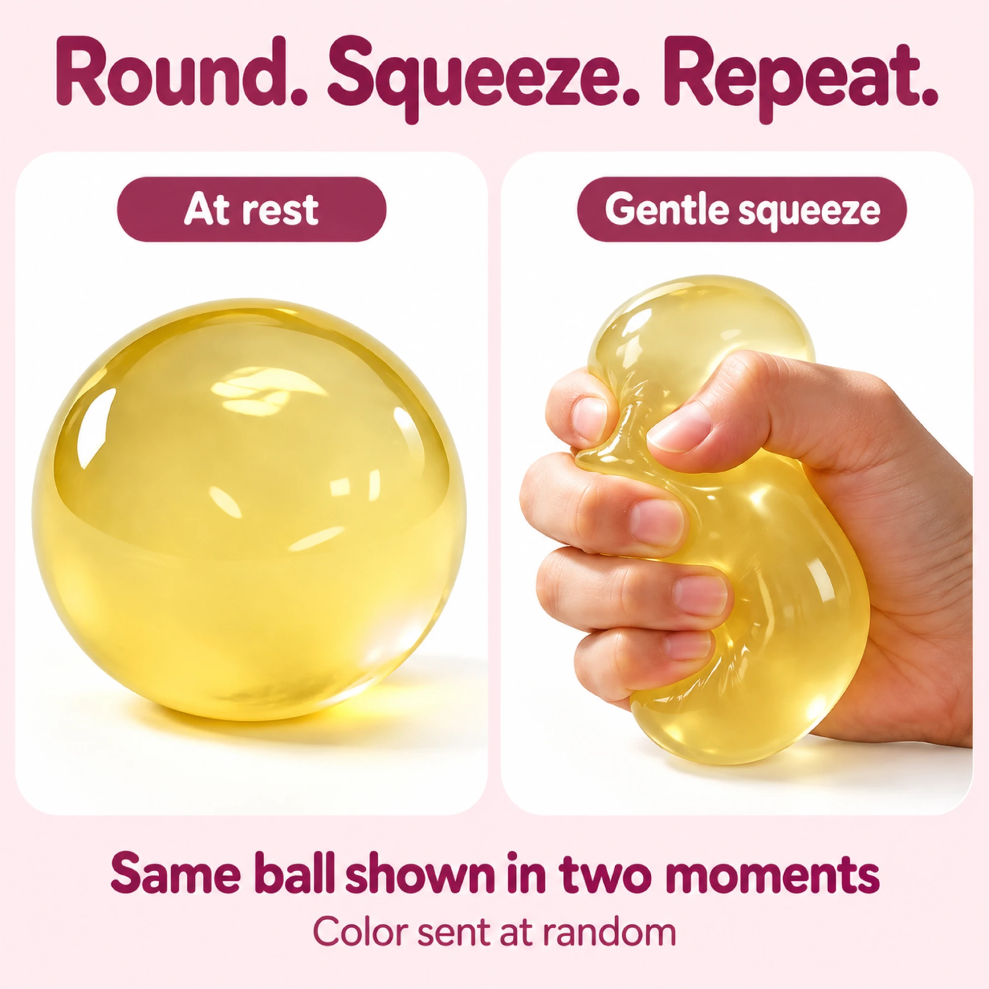 Same squishy ball at rest and gently squeezed