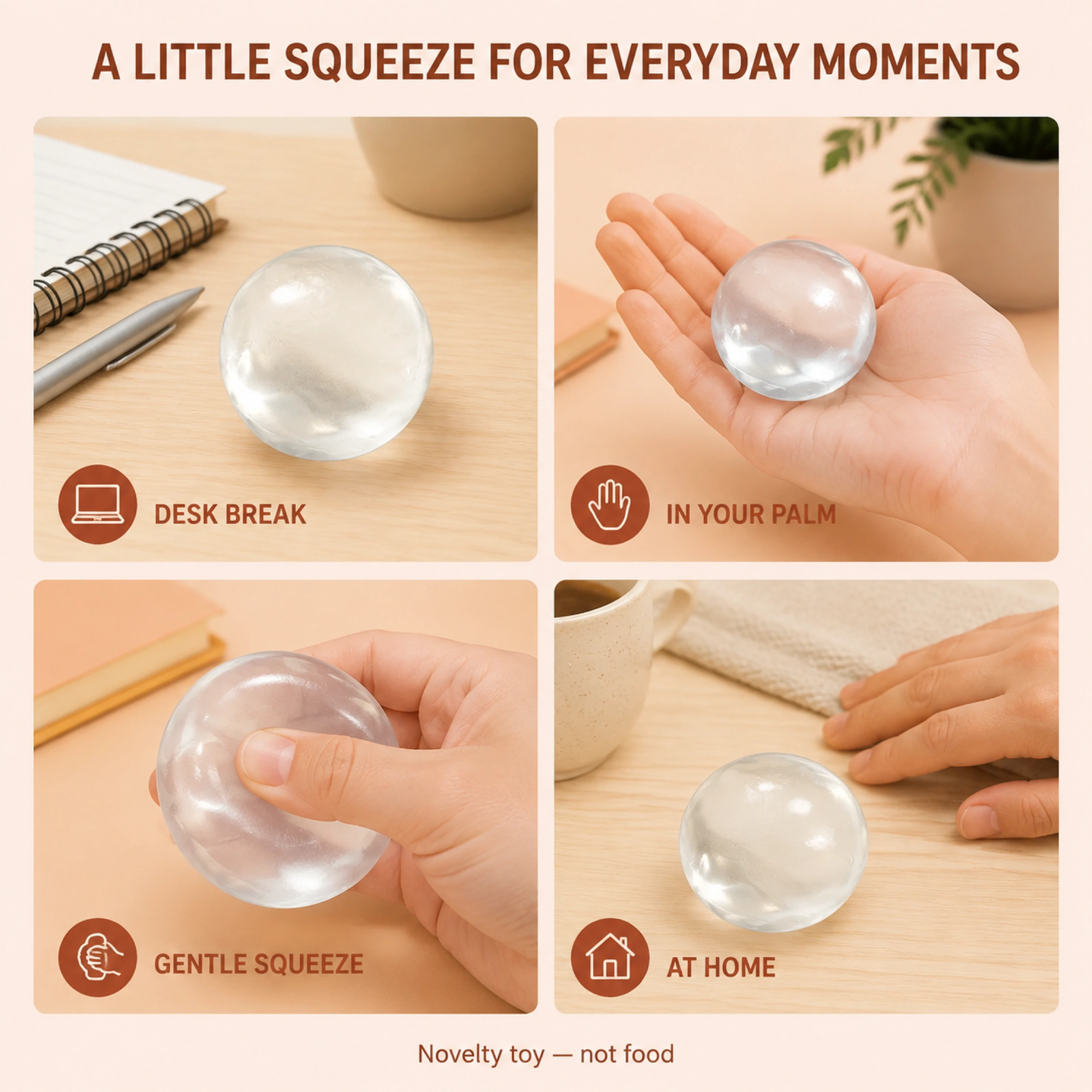 Clear gel squishy ball everyday fidget scenes