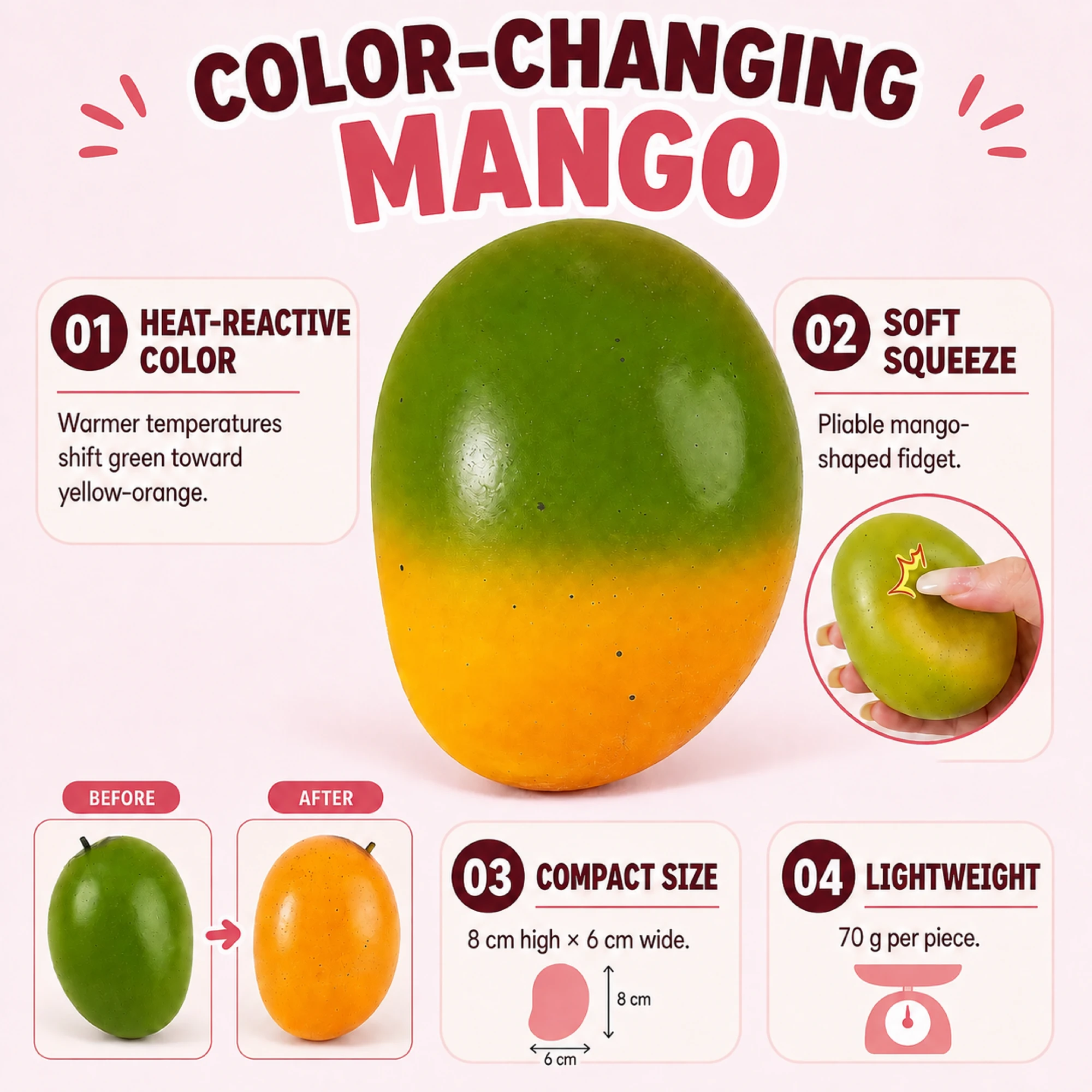 Color-Changing Mango Squishy — 8 cm Temperature-Change Toy — alternate view