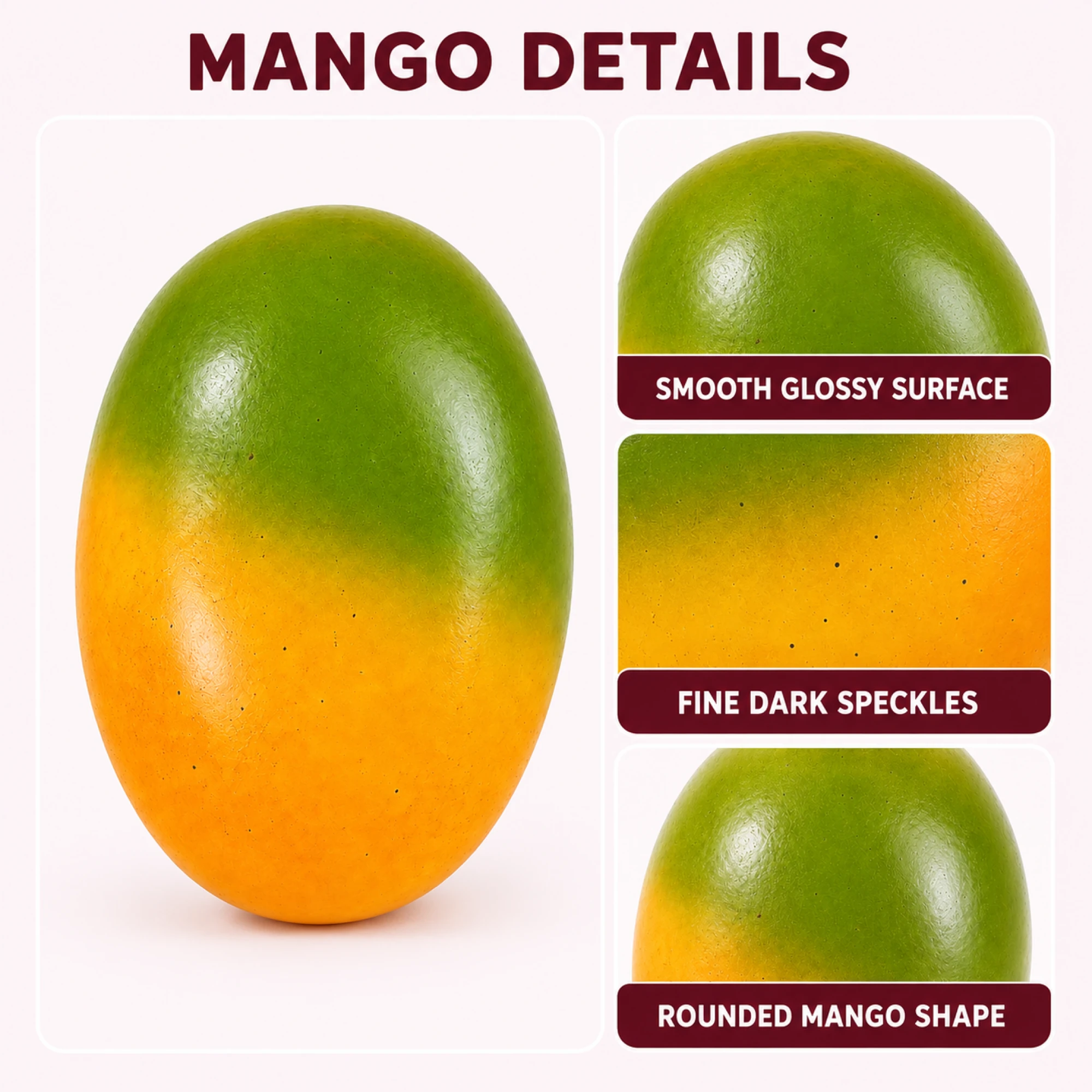 Mango squishy glossy surface speckles and rounded shape