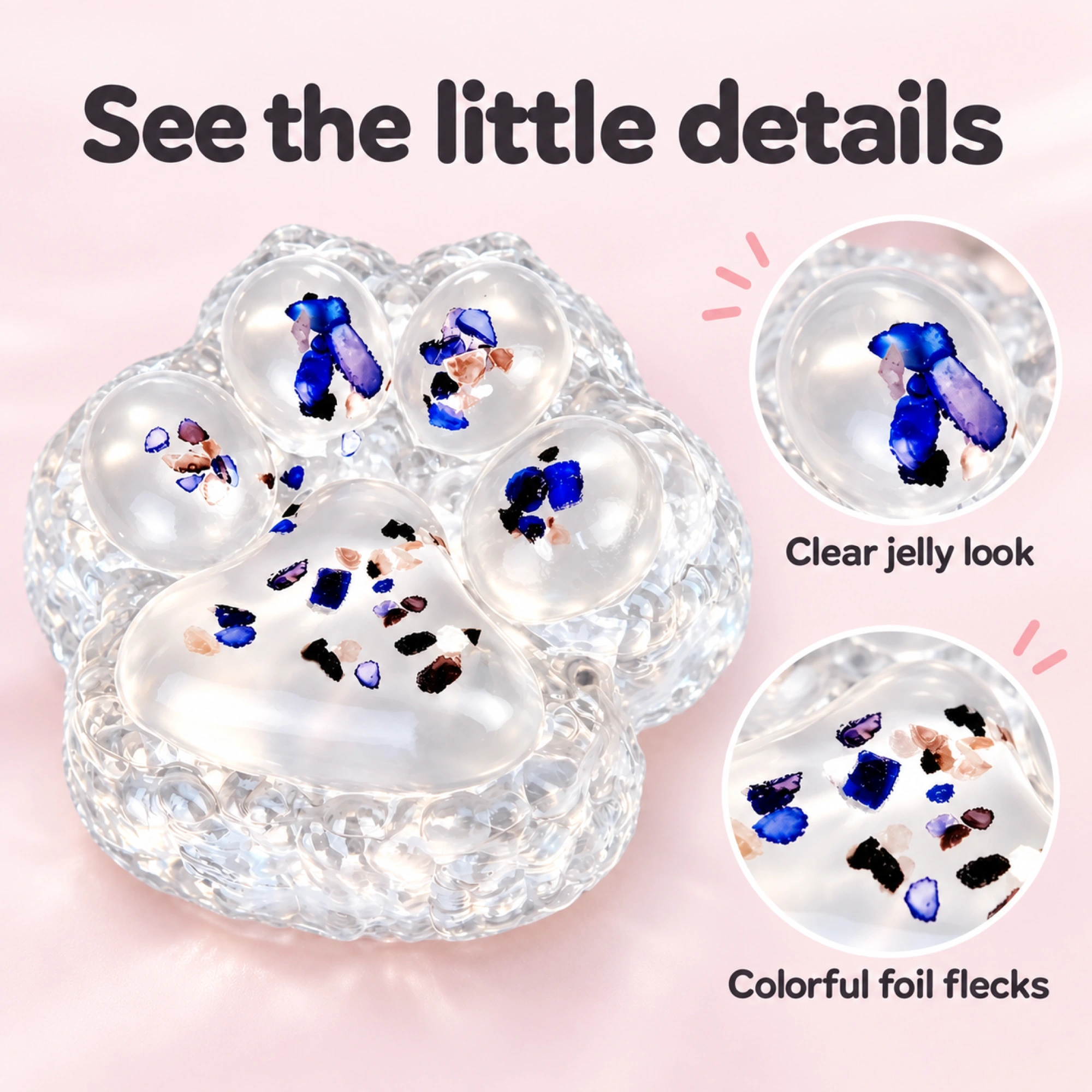 Clear confetti cat paw squishy — inside