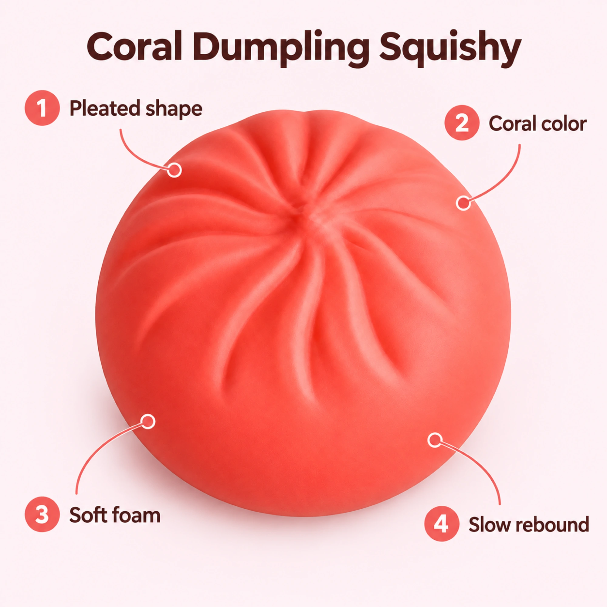 Korallen-Dumpling-Squishy — pralles Bao mit Falten — weitere Ansicht