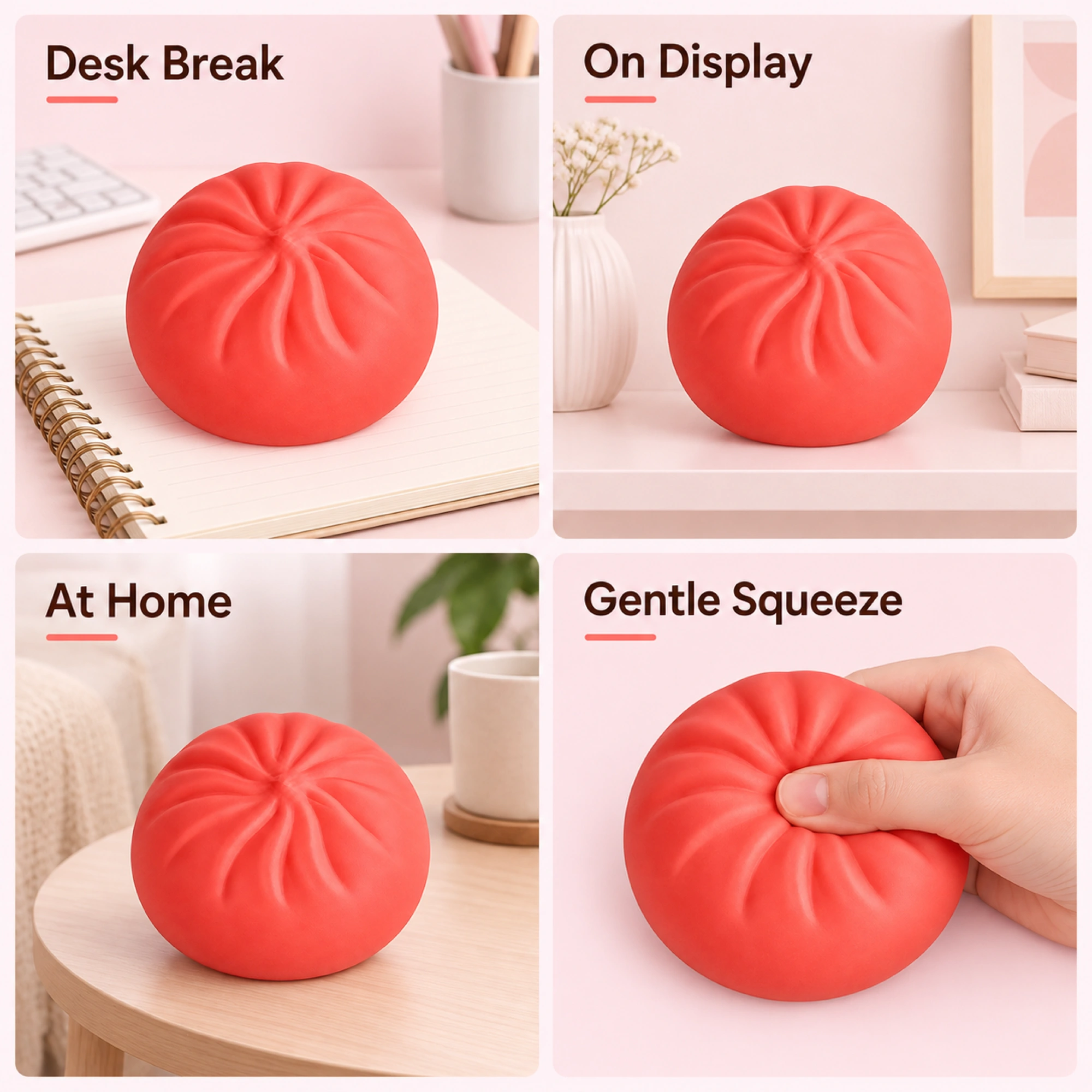 Coral Dumpling Squishy, Plump Pleated Bun Stress Toy — lifestyle