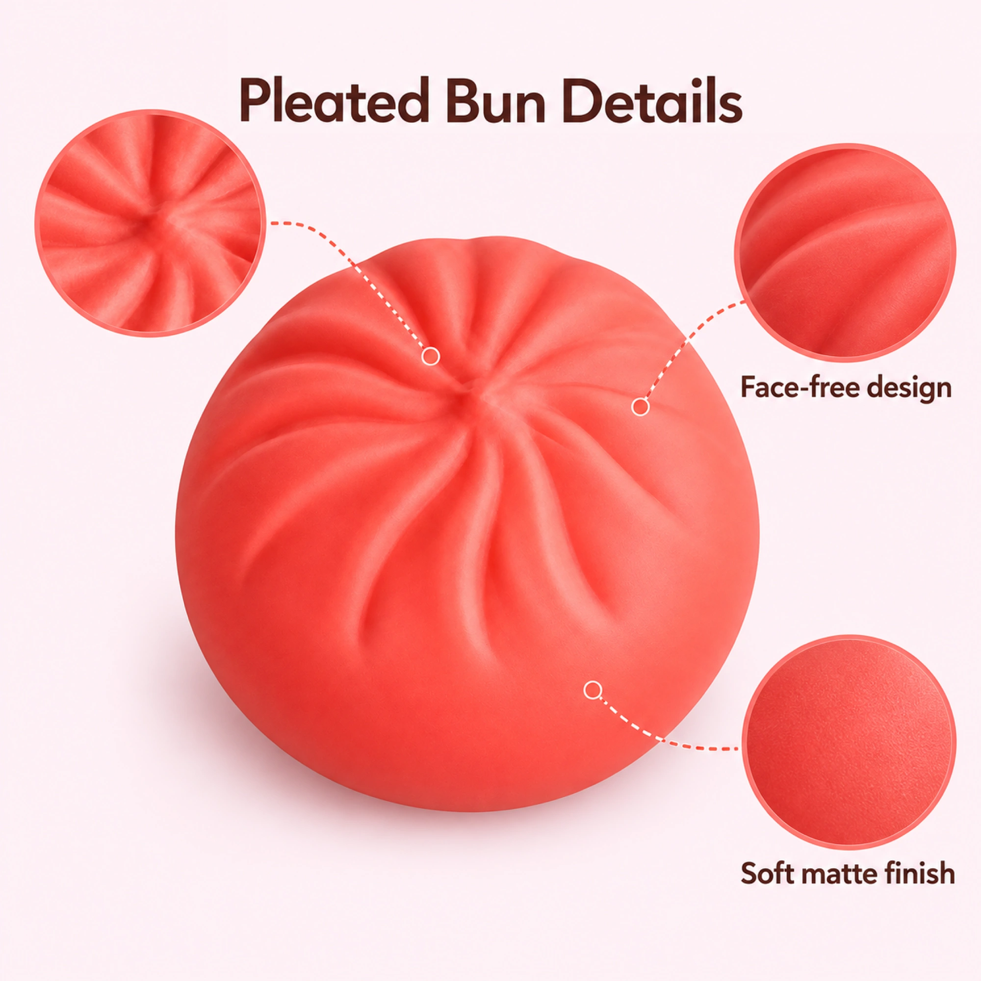 Coral Dumpling Squishy, Plump Pleated Bun Stress Toy — details