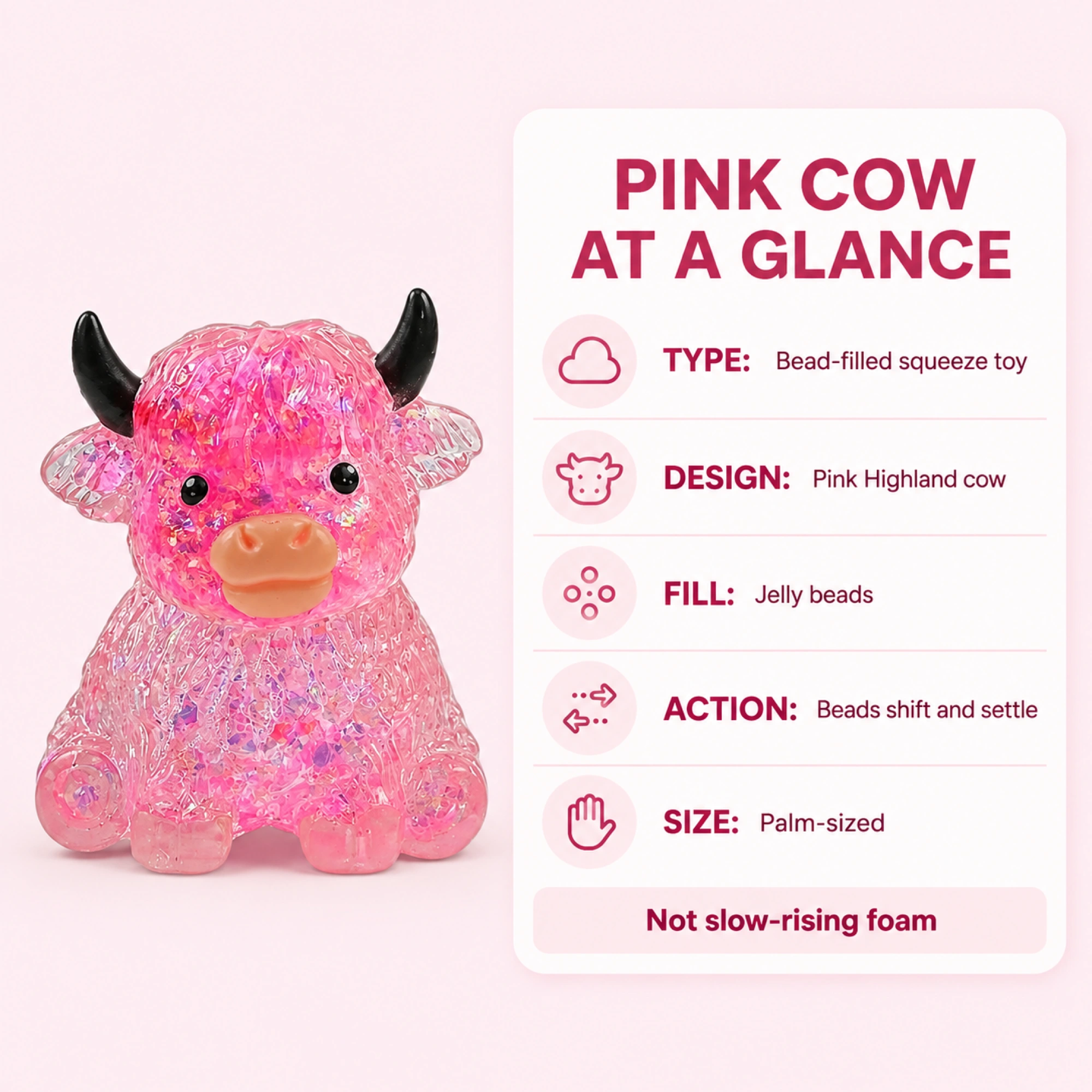 Pink Highland cow bead-filled squeeze toy specifications