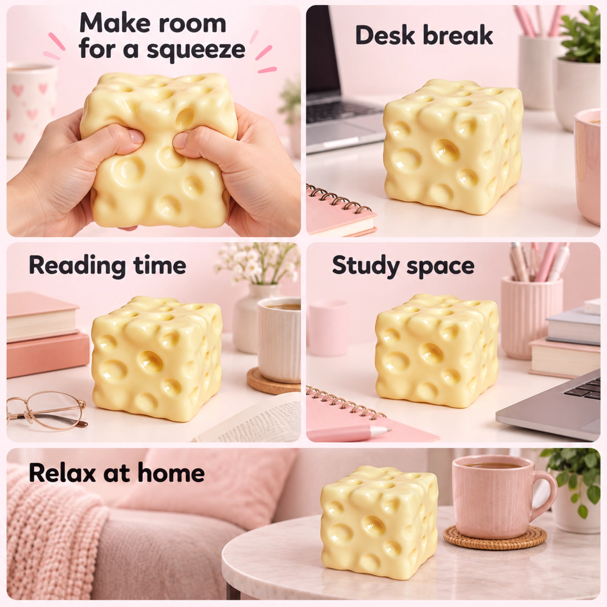 Big Cream Cheese Squishy, Pale Two-Hand Squeeze Block — lifestyle