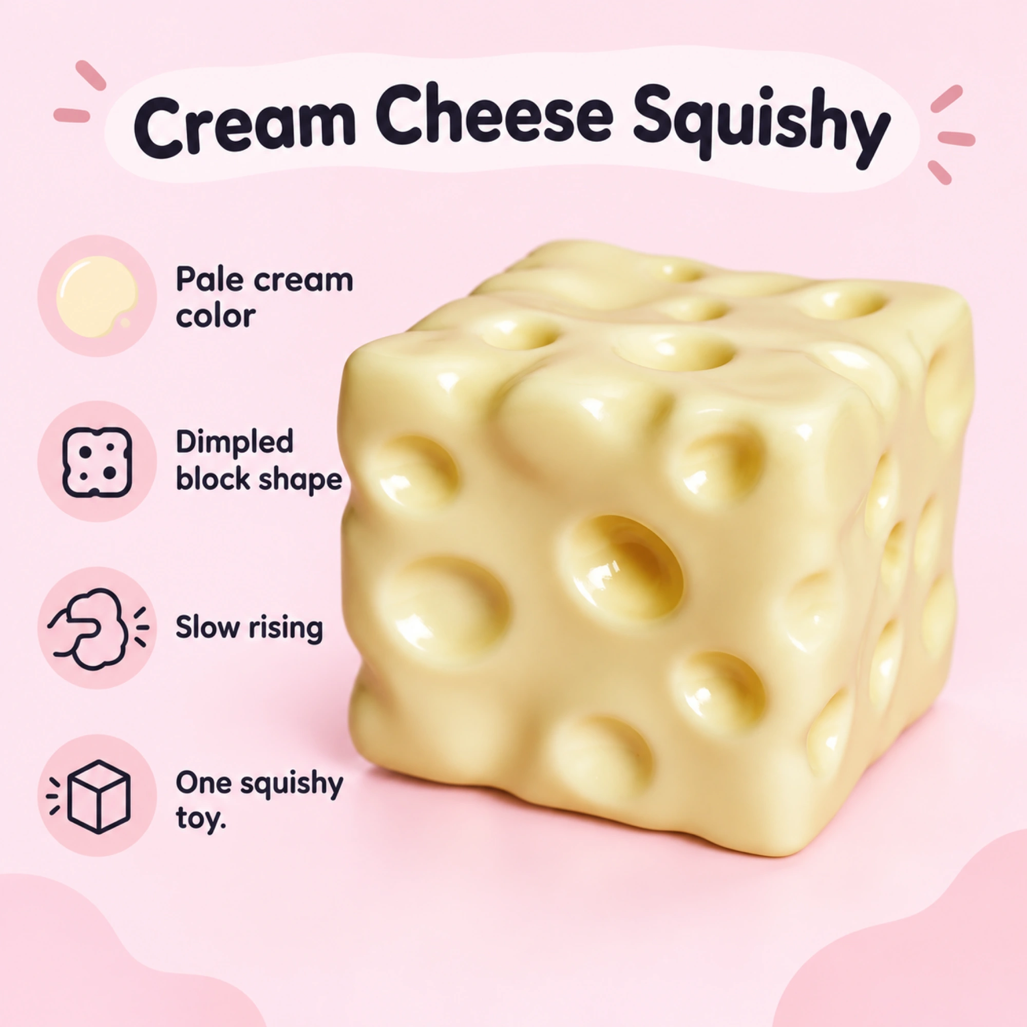 Big Cream Cheese Squishy, Pale Two-Hand Squeeze Block — spec