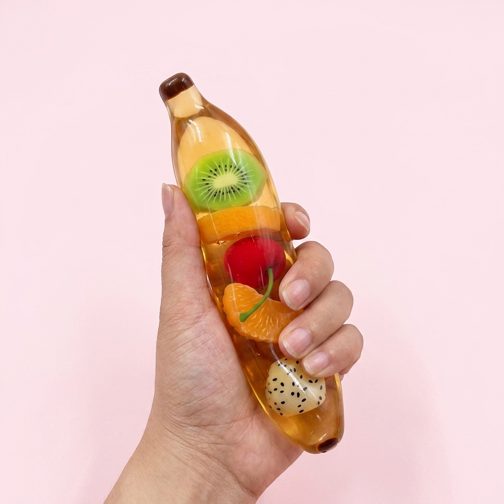 Crystal Fruit Banana Squishy — Clear Jelly Fruit-Filled Stress Toy