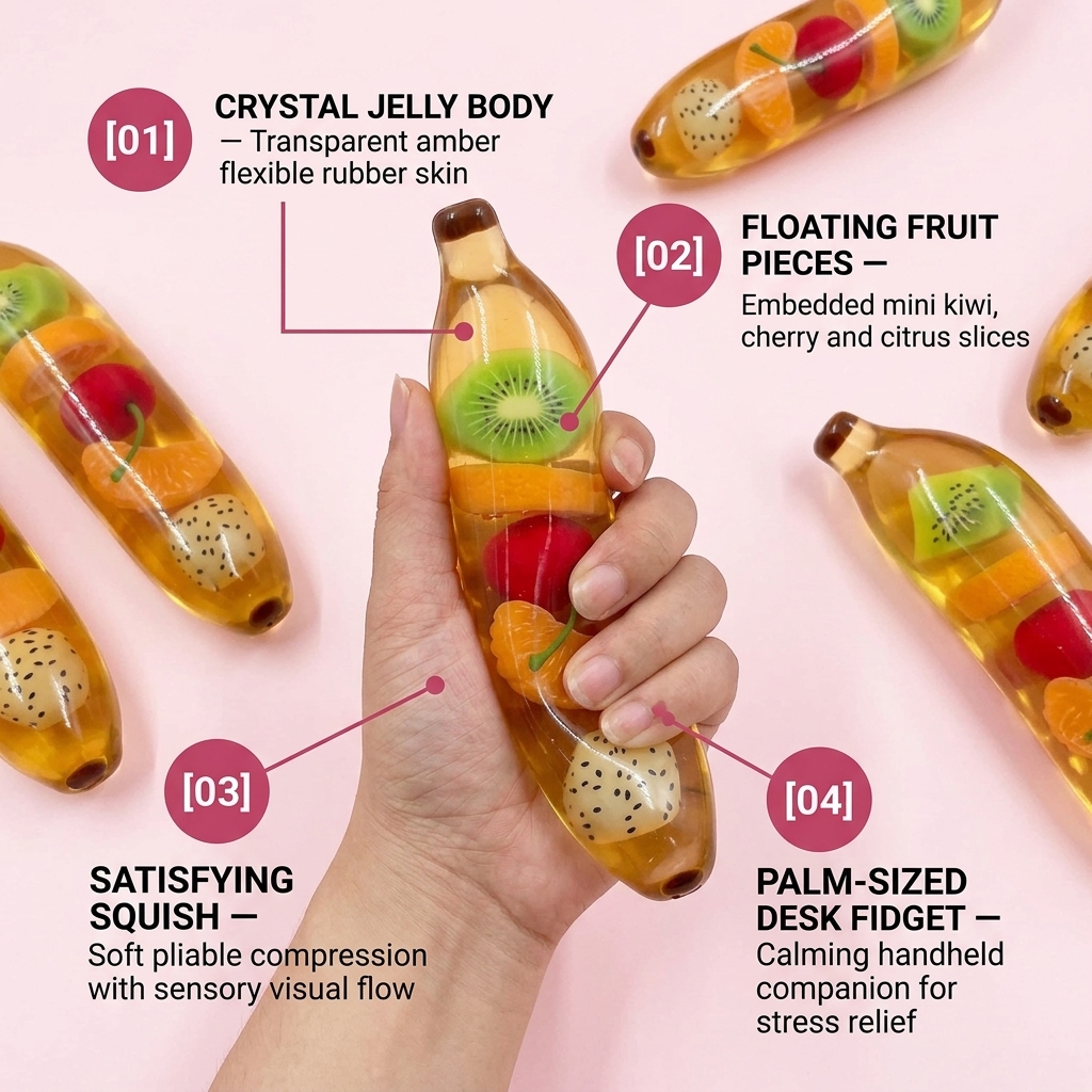 Crystal Fruit Banana Squishy — Clear Jelly Fruit-Filled Stress Toy — alternate view
