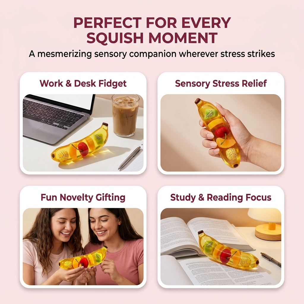 Crystal Fruit Banana Squishy – 4 everyday lifestyle use occasions