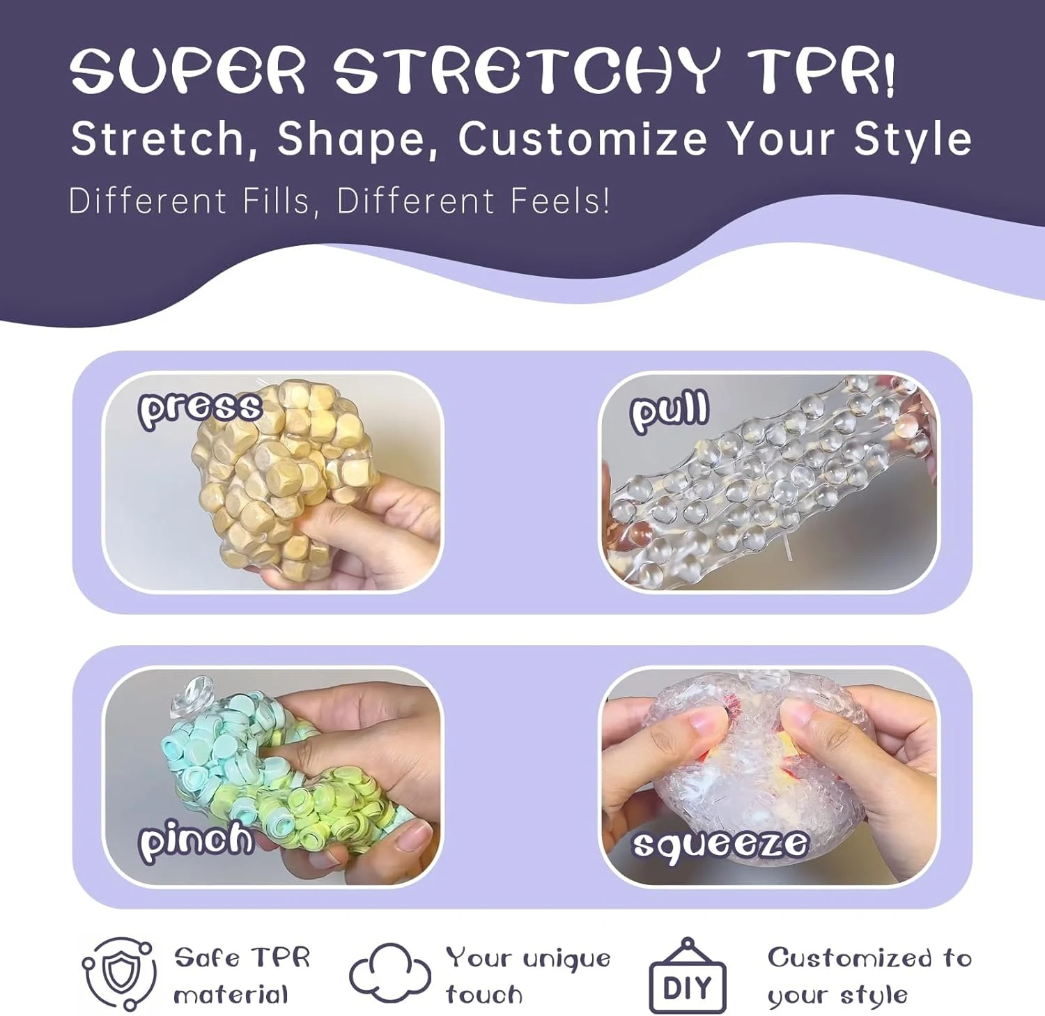 DIY Squishy Making Kit — 15 TPR Stress Ball Skins with Fillers and PumpphotoSuffix