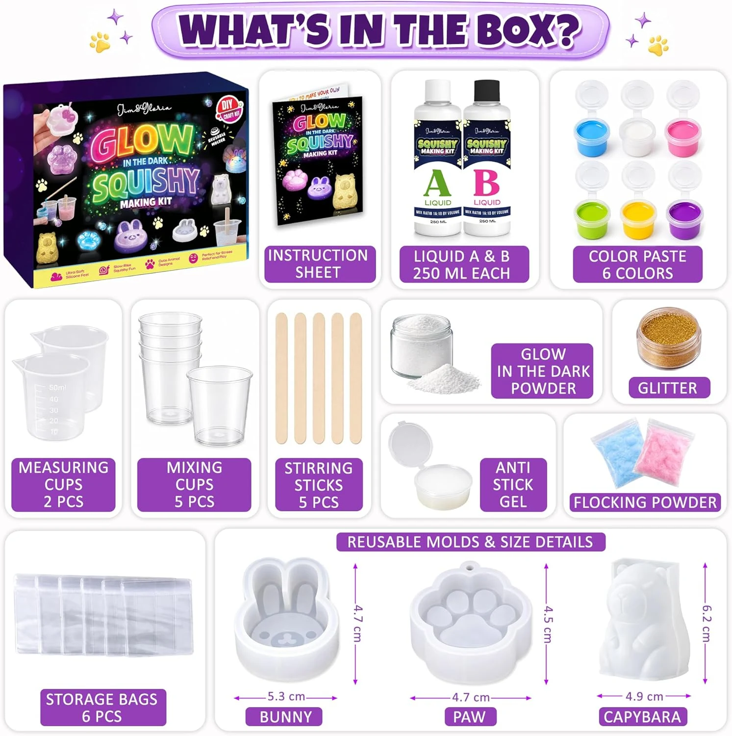 DIY Squishy Making Kit — Liquid Silicone with Paw, Capybara and Bunny MoldsphotoSuffix