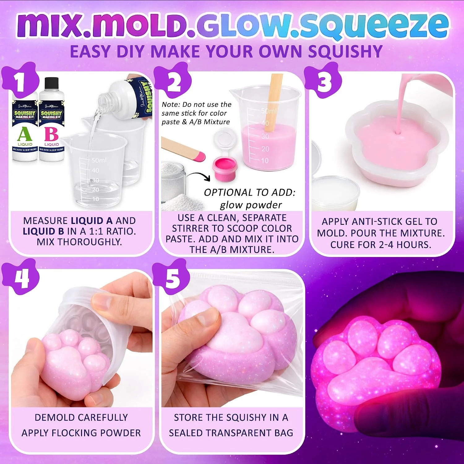 DIY Squishy Making Kit — Liquid Silicone with Paw, Capybara and Bunny MoldsphotoSuffix