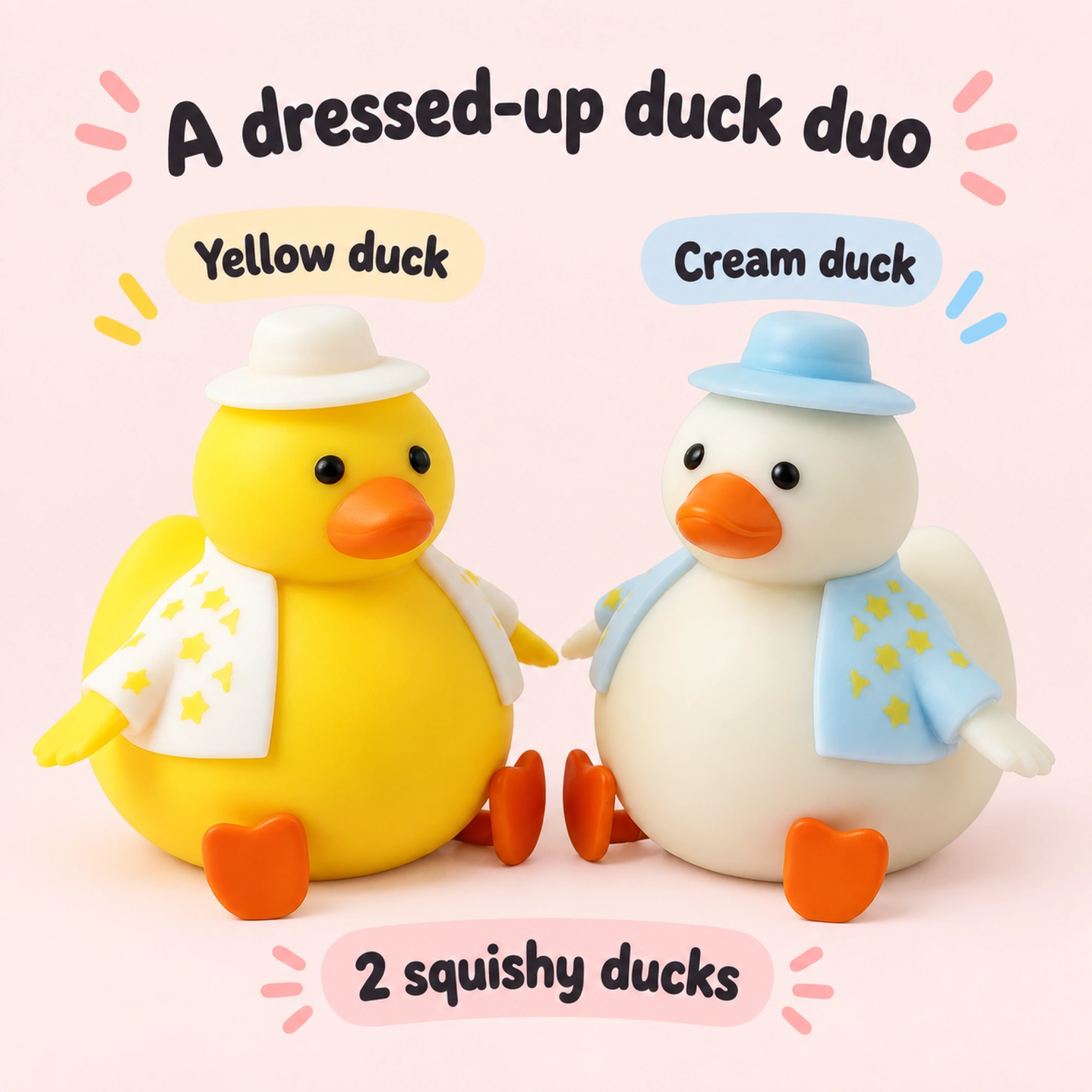Dressed-up squishy duck pair — pack