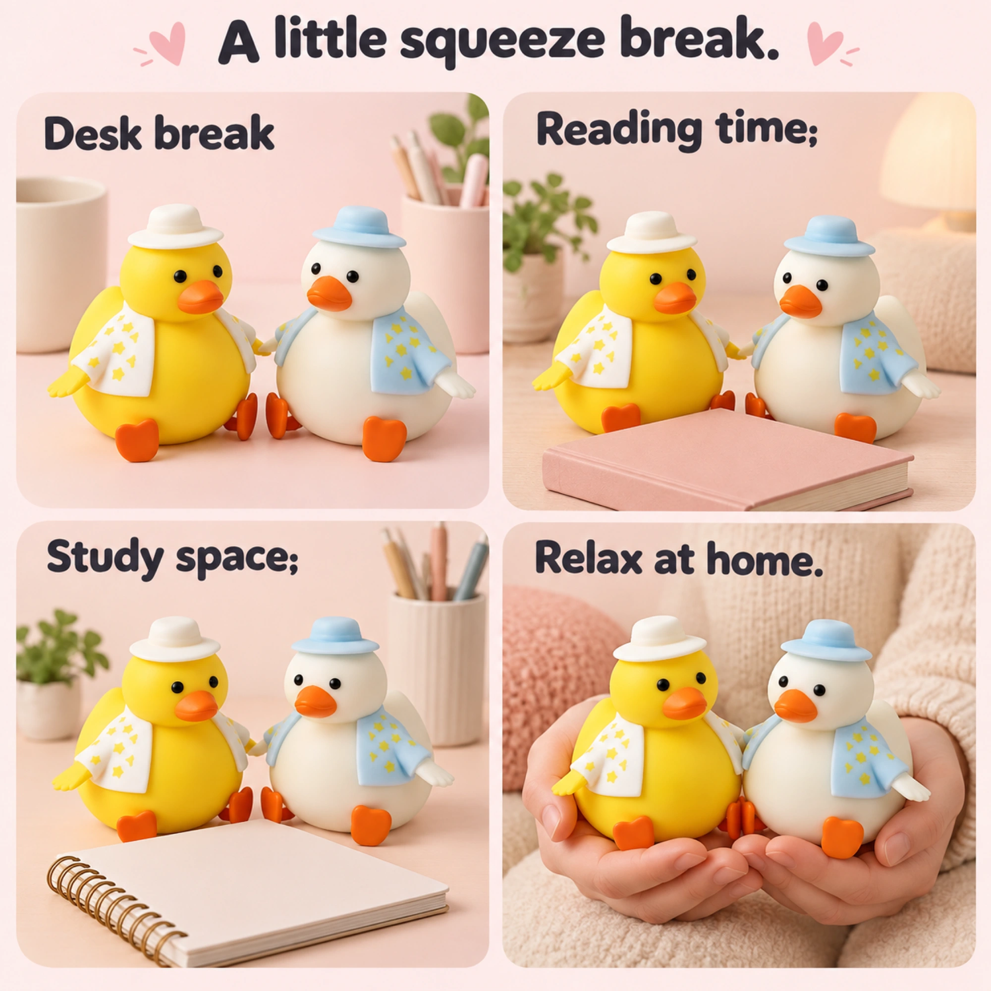 Dressed-up squishy duck pair — lifestyle