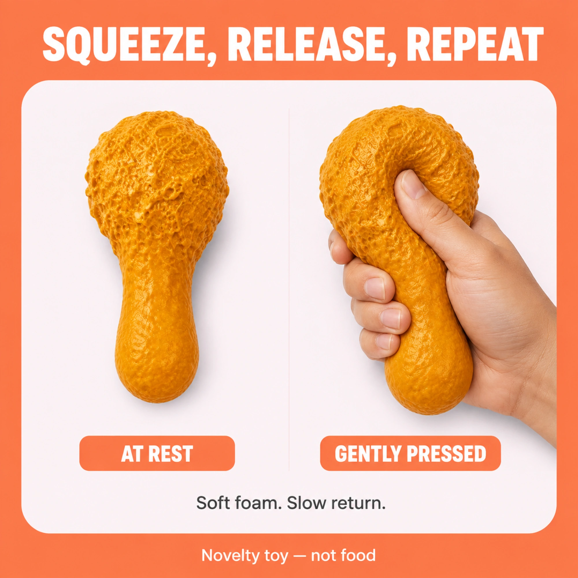 Drumstick squishy at rest and gently pressed