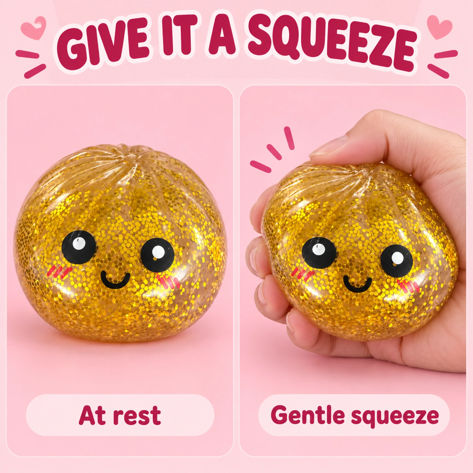 Same gold bun at rest and gently squeezed
