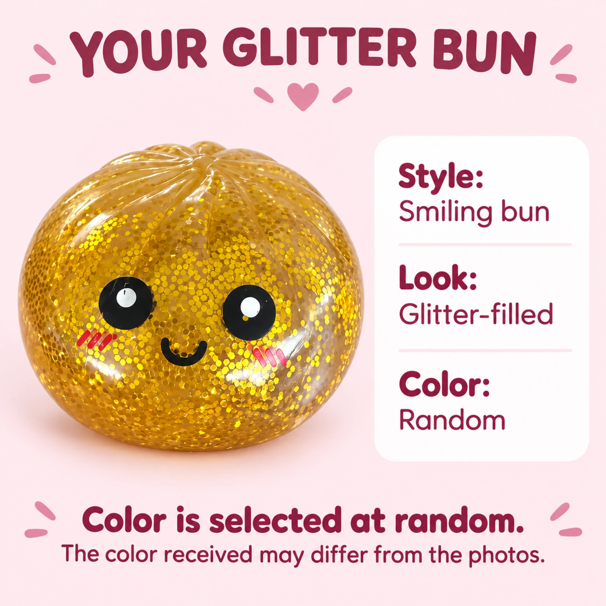 Glitter bun information and random color notice