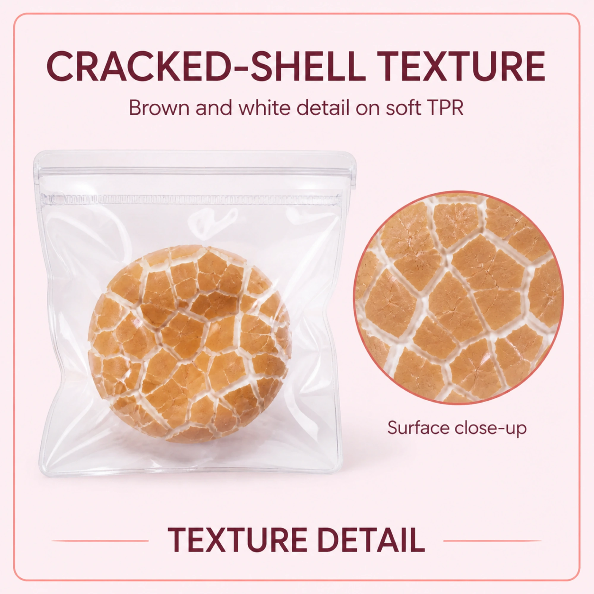 Cracked shell egg TPR squishy in clear pouch - inside