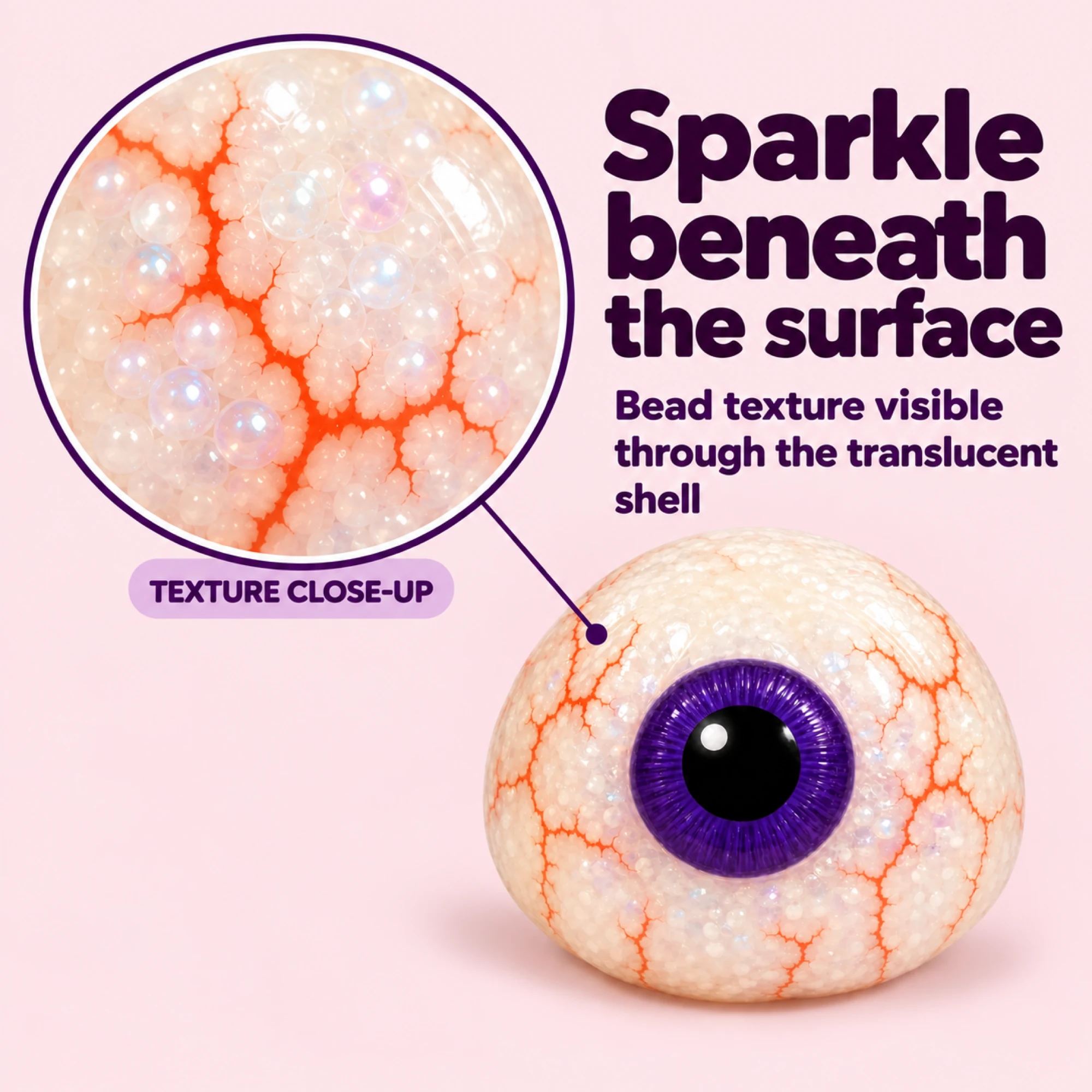 Close-up of bead texture through the translucent shell