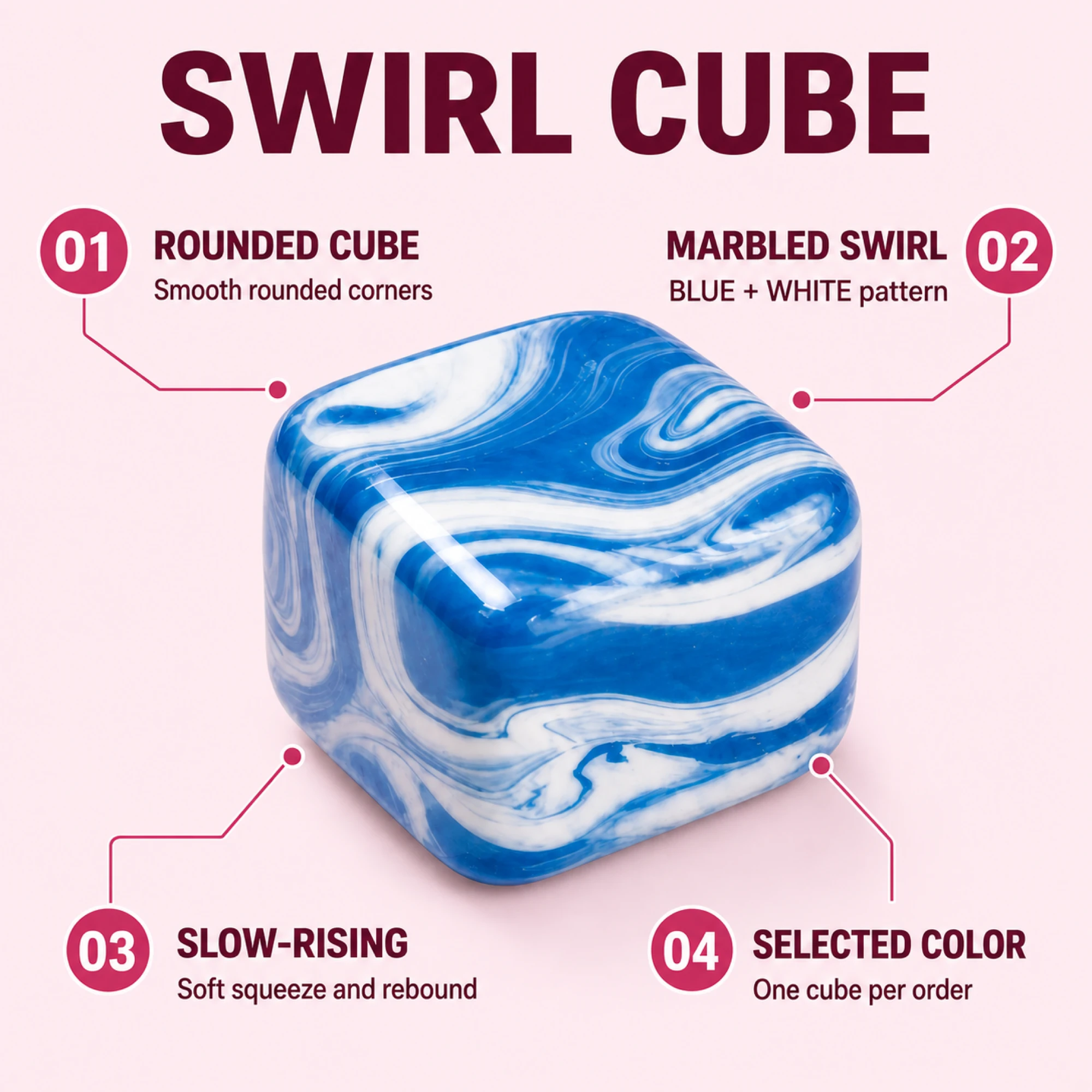 Fluid Swirl Cube Squishy — Marbled Glitter Slow-Rising Cube — alternate view