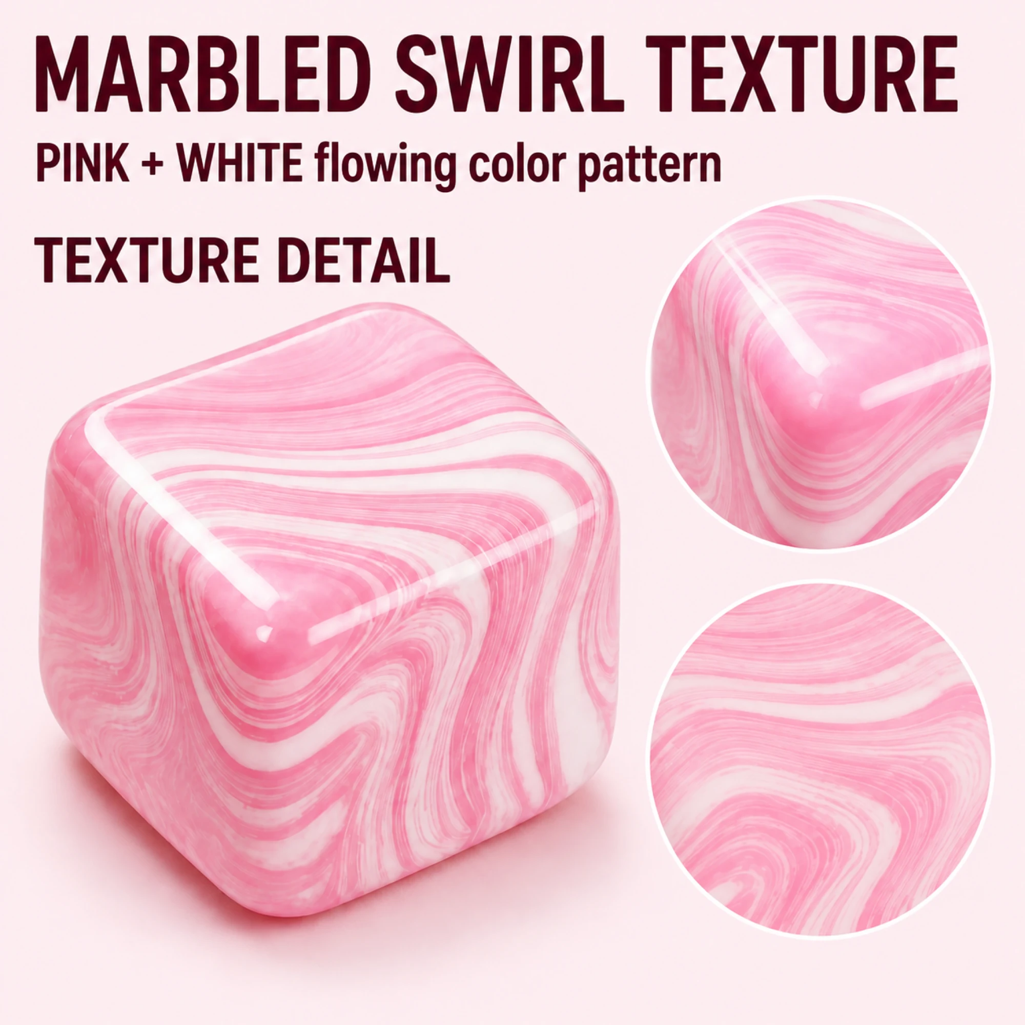 Pink and white Fluid Swirl Cube marbled texture close-ups