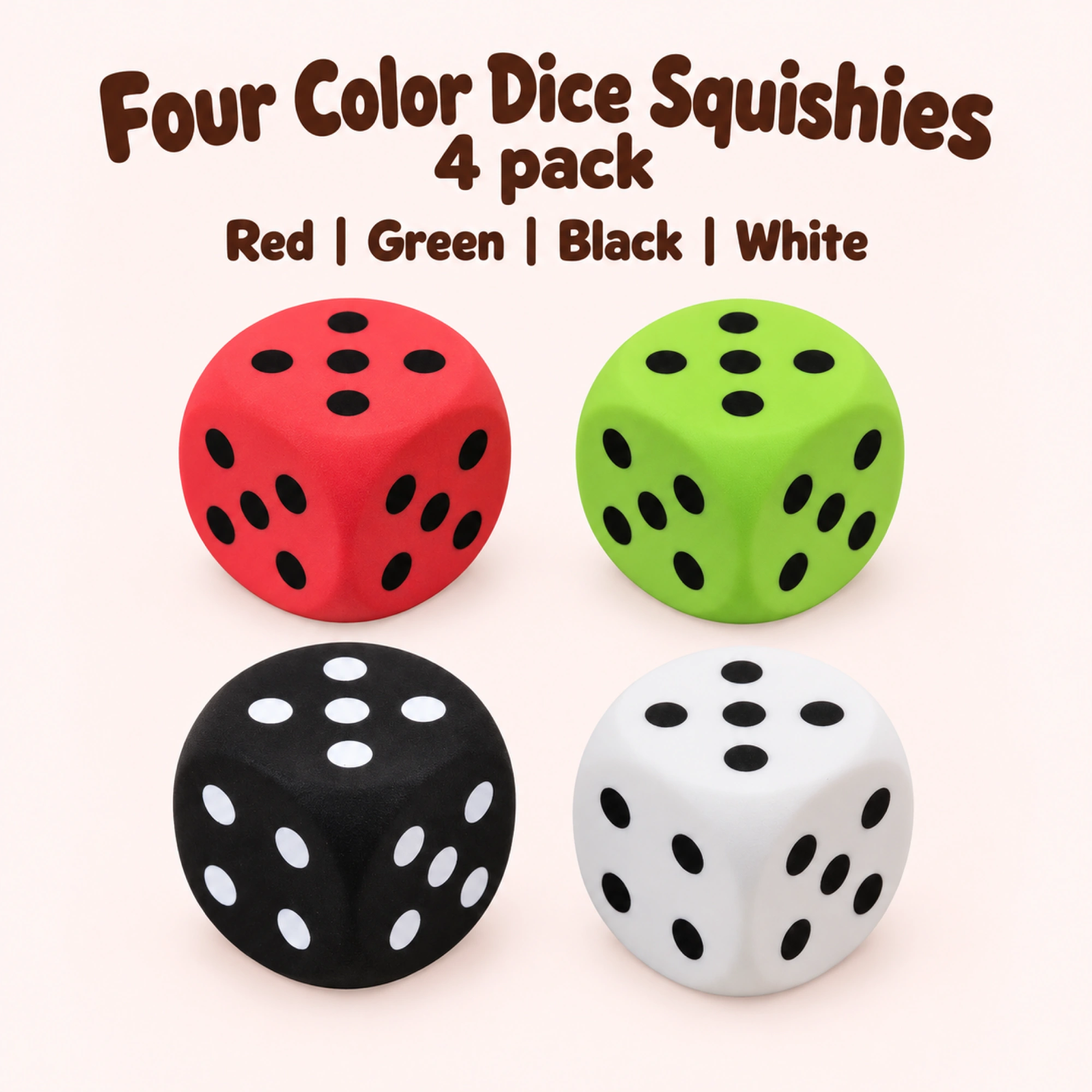4 Color Dice Squishy Pack, Kawaii Foam Stress Relief Dice Cubes — pack