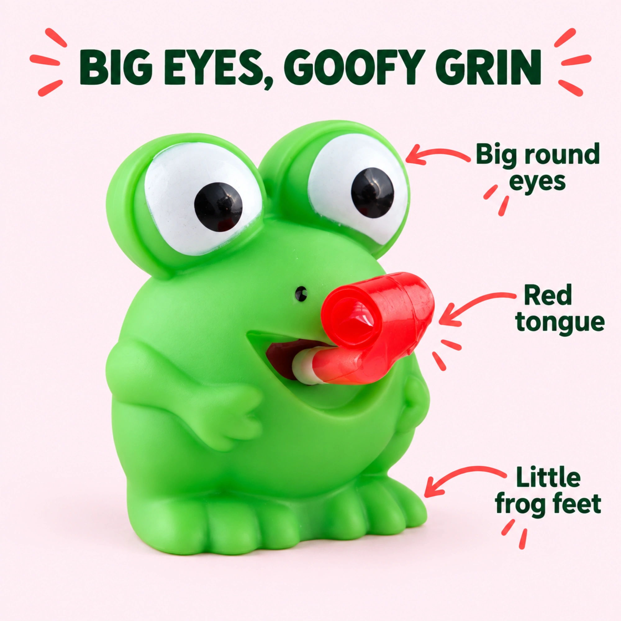 Green frog squeeze toy duo — details