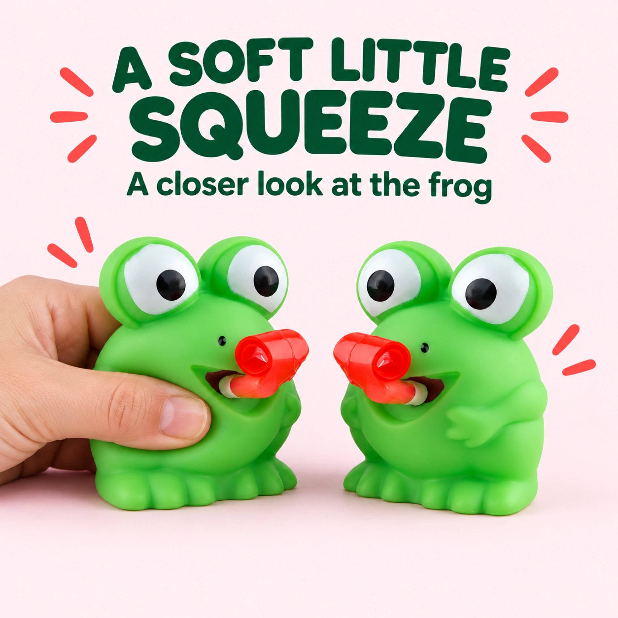 Green frog squeeze toy duo — inside