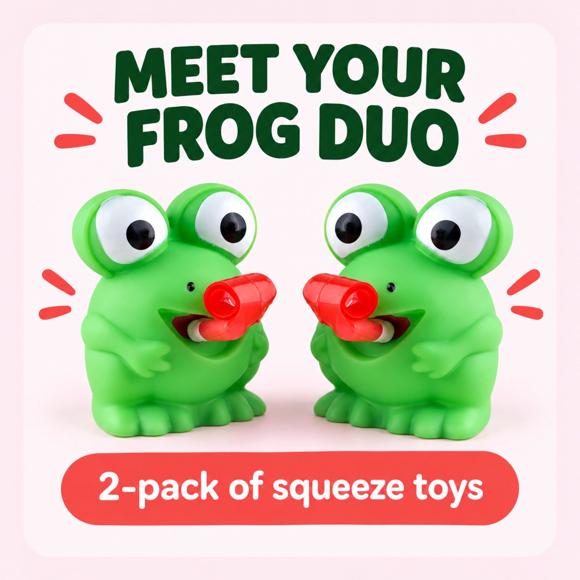 Green frog squeeze toy duo — pack
