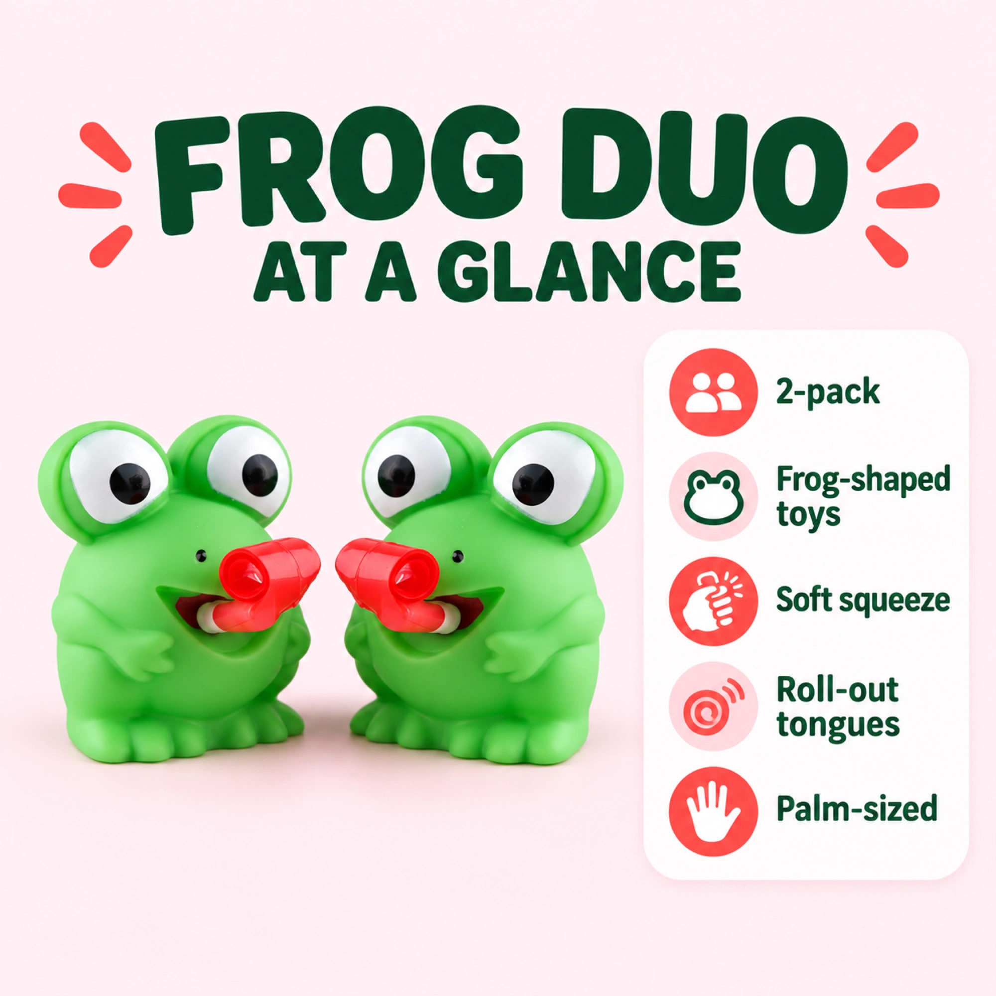 Green frog squeeze toy duo — spec