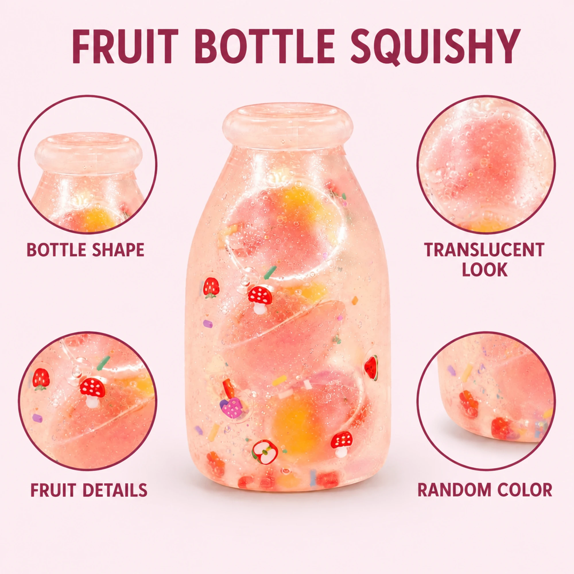 Fruchtflaschen-Squishy – Zufallsfarbe, gleiche Flaschenform — weitere Ansicht