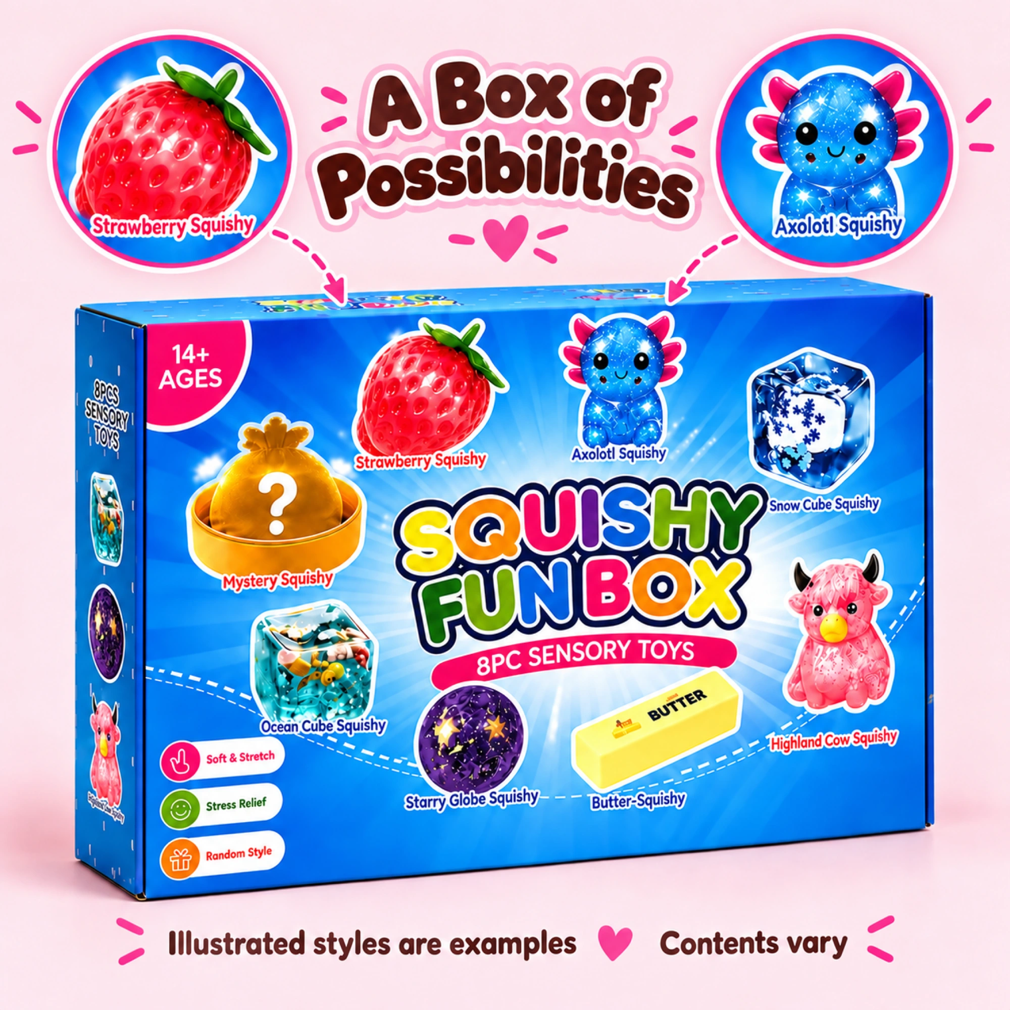 8-Piece Squishy Mystery Box – Assorted Fun Box｜低反発スクイーズ