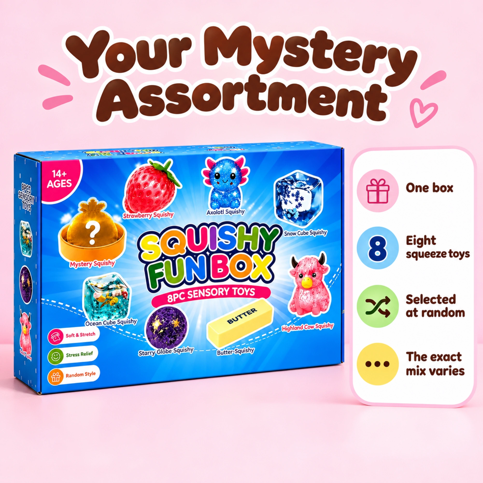 8-Piece Squishy Mystery Box – Assorted Fun Box｜低反発スクイーズ
