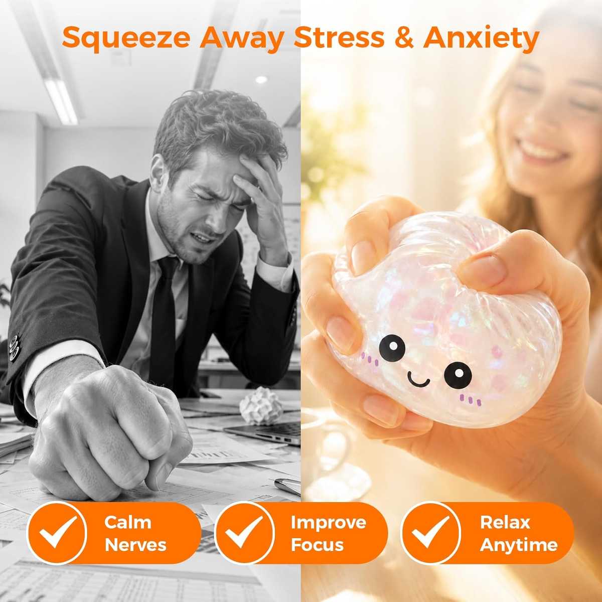 Squeeze away stress and anxiety, calm nerves and improve focus