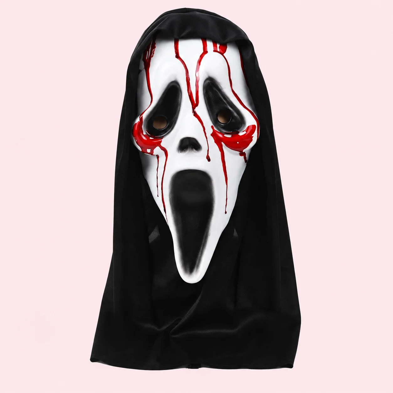 Halloween Ghost Face Mask with Black Hood