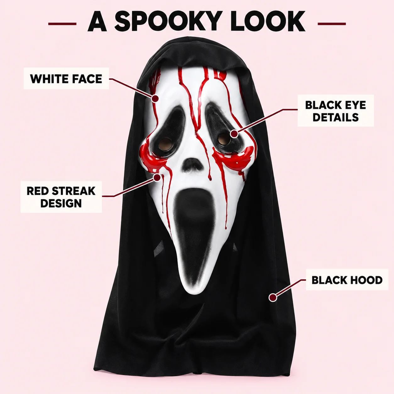 Halloween Ghost Face Mask with Black Hood — alternate view