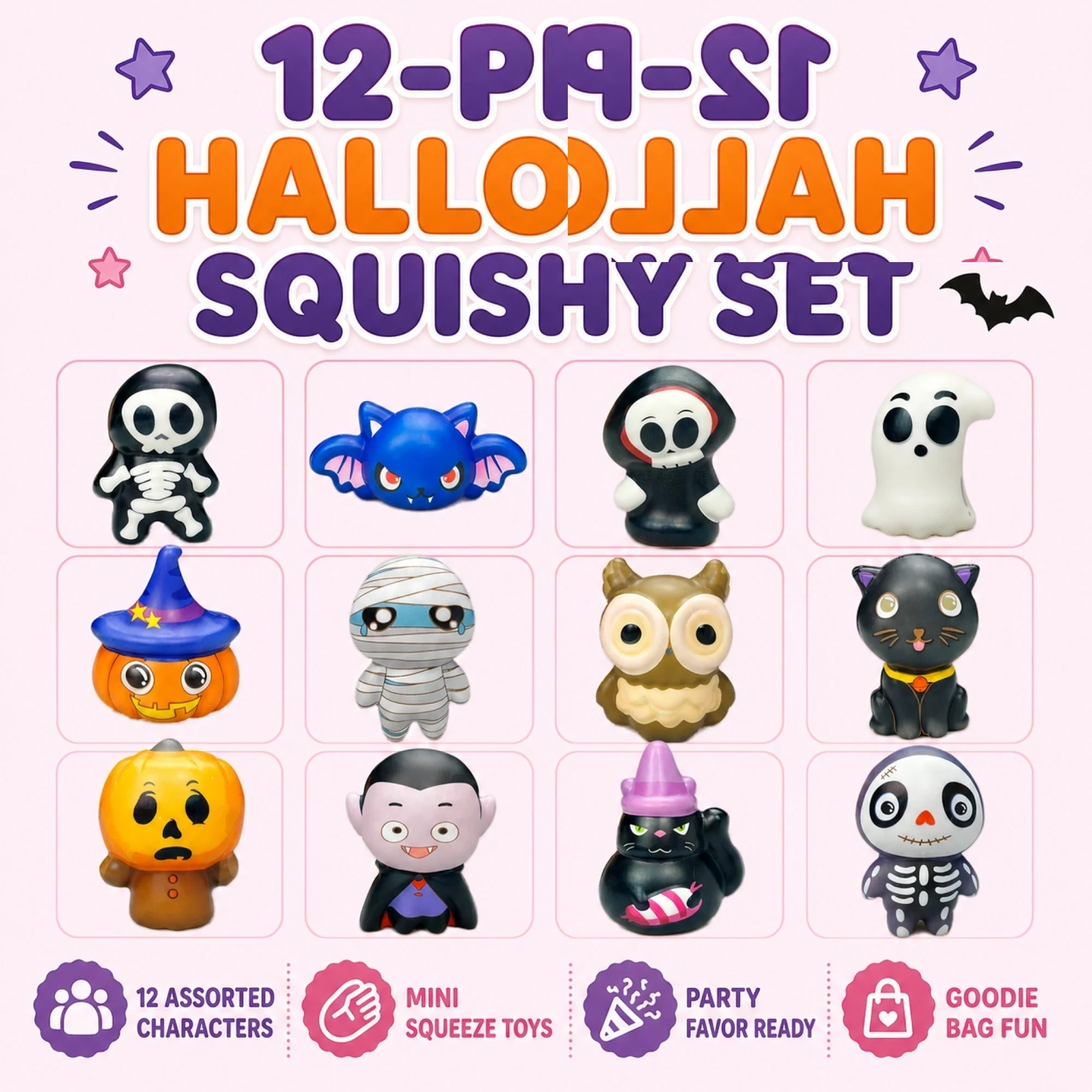 12 Pack Ghost Squishy Set Mini Halloween Squeeze Toys — alternate view