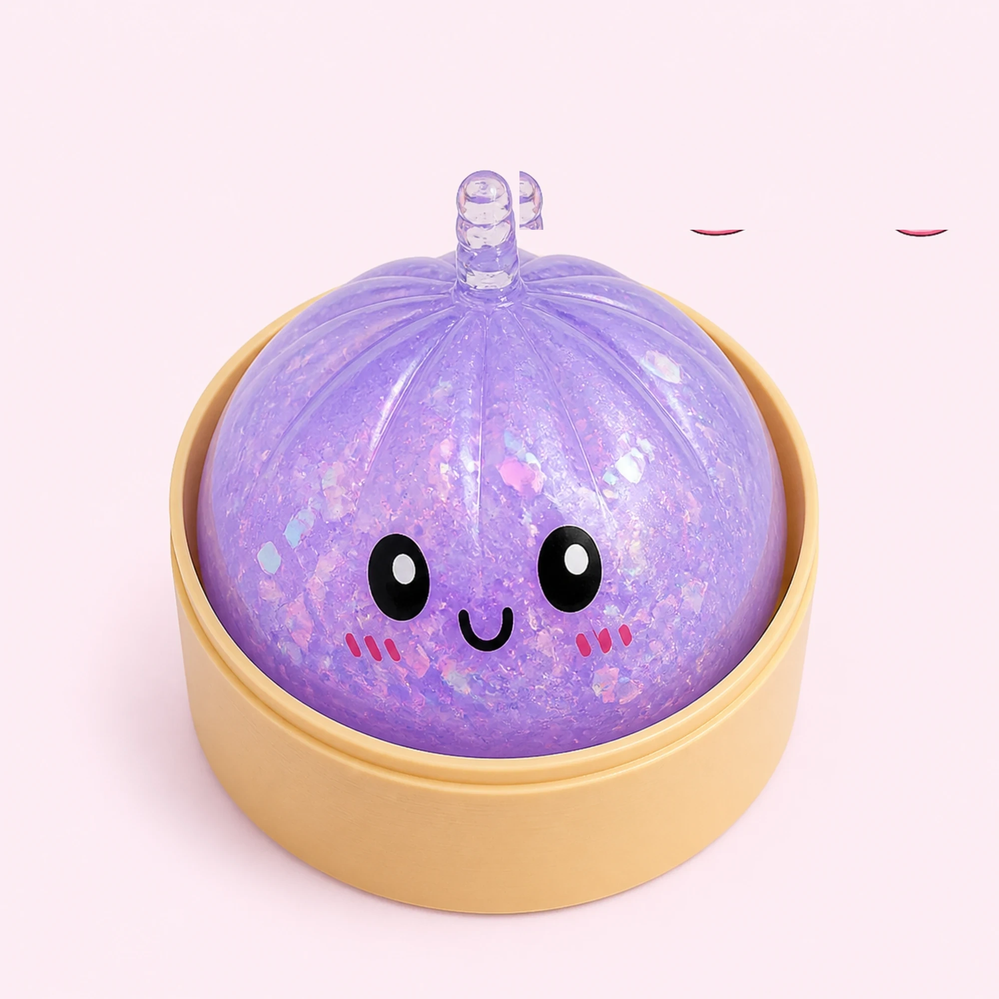 Purple glitter dumpling squishy main image on a pale pink background