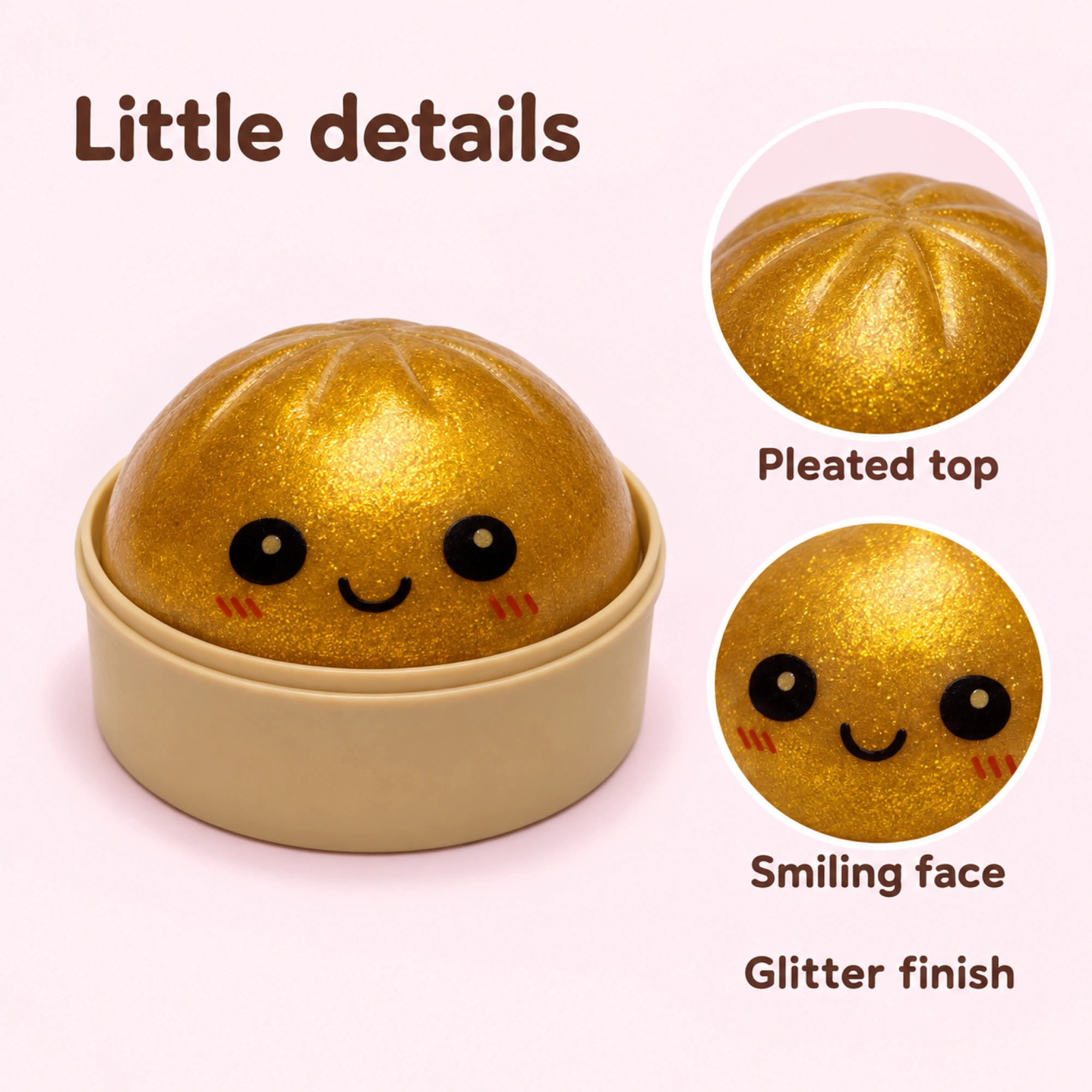 Dumpling Squishy Mystery Box – Glitter Slow-Rising Squeeze Toy — details