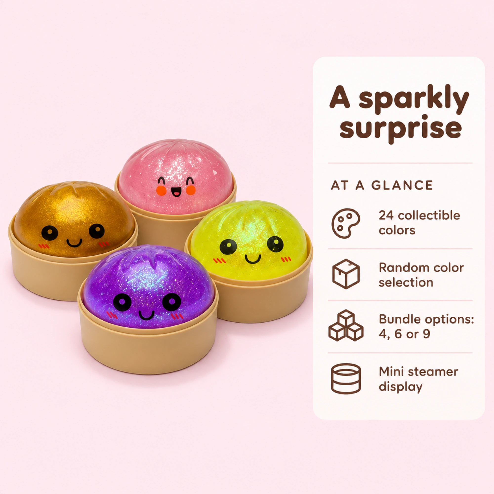 Dumpling Squishy Mystery Box – Glitter Slow-Rising Squeeze Toy — spec