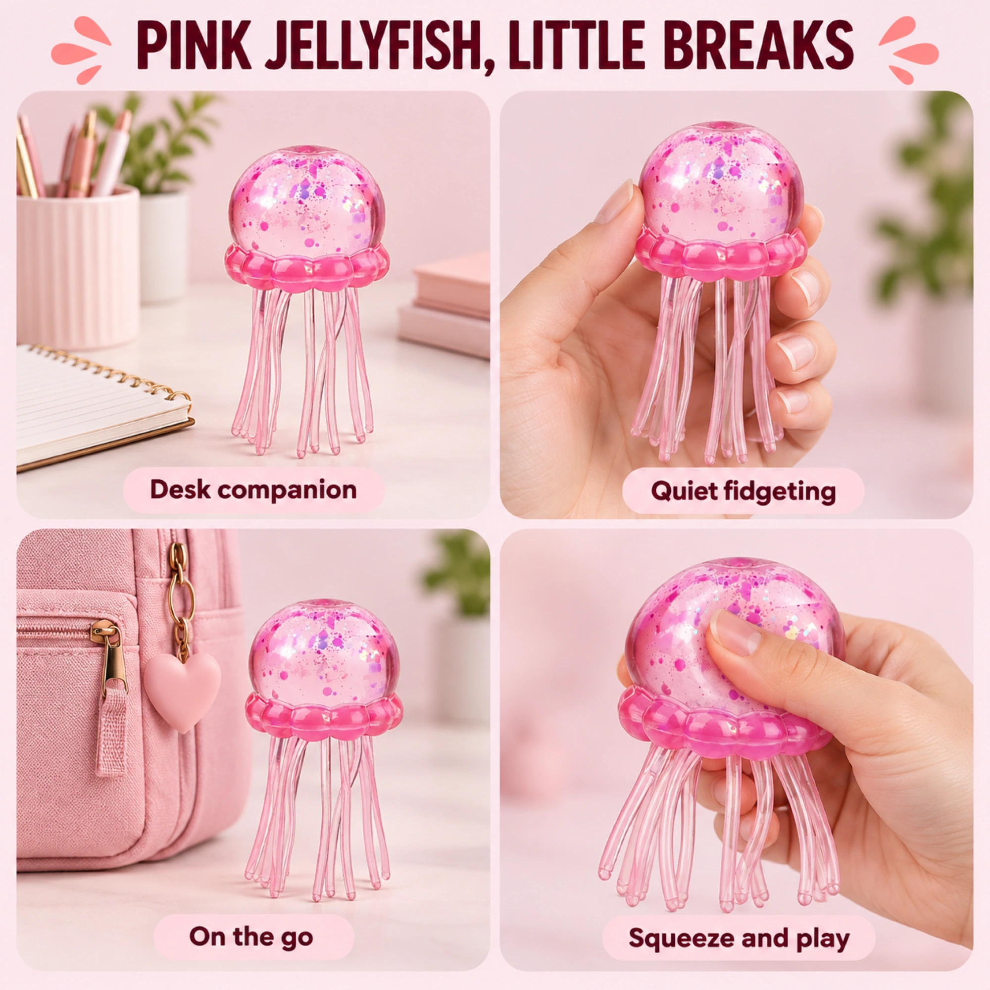 Pink Jellyfish Squishy Sensory Stress Ball Toy — lifestyle
