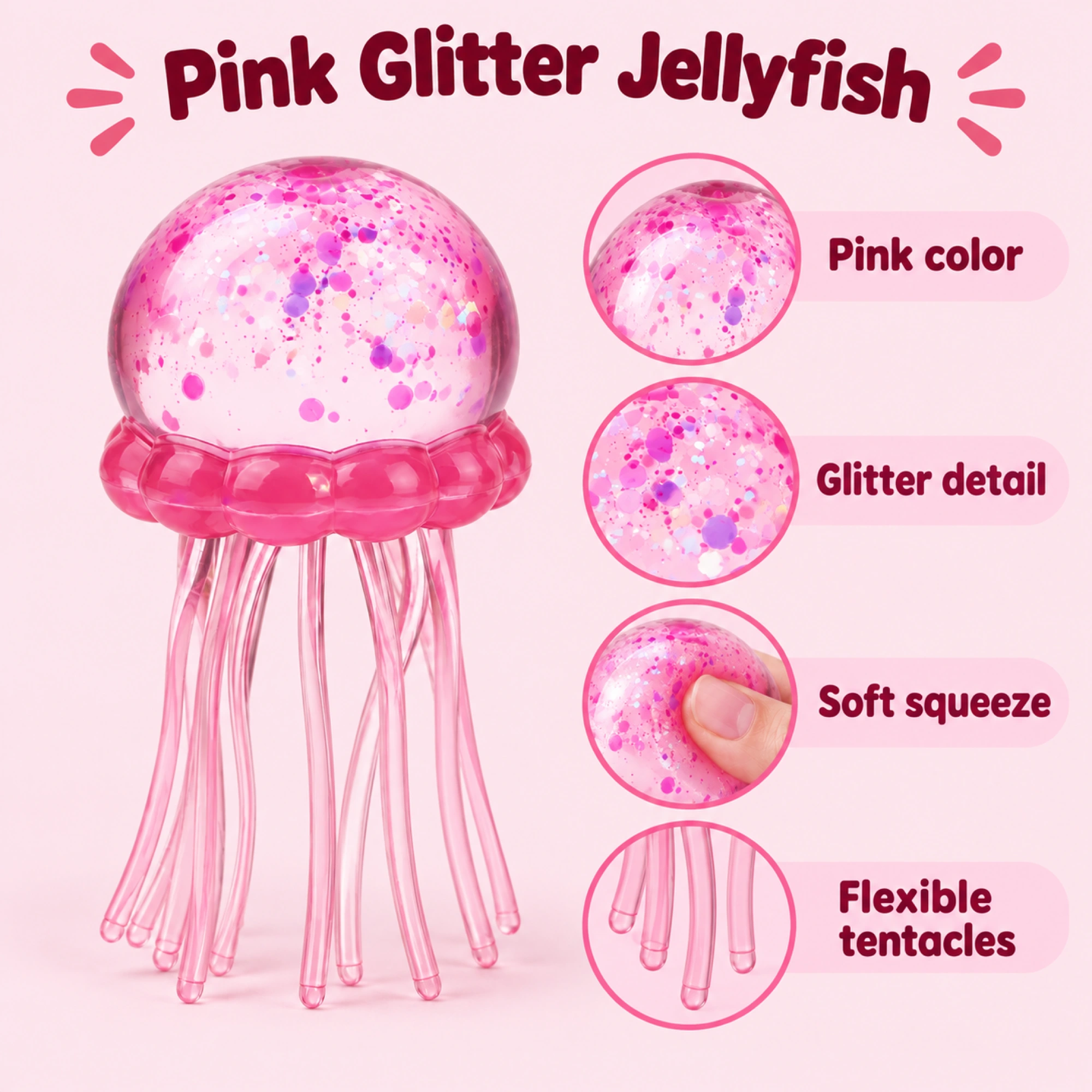 Pink Jellyfish Squishy Sensory Stress Ball Toy — spec