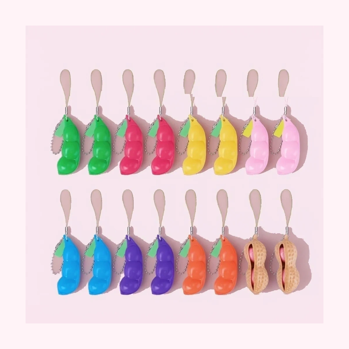 16 Pack Soybean Squishy Pea, Pea Pod &amp; Peanut Keychain Toys